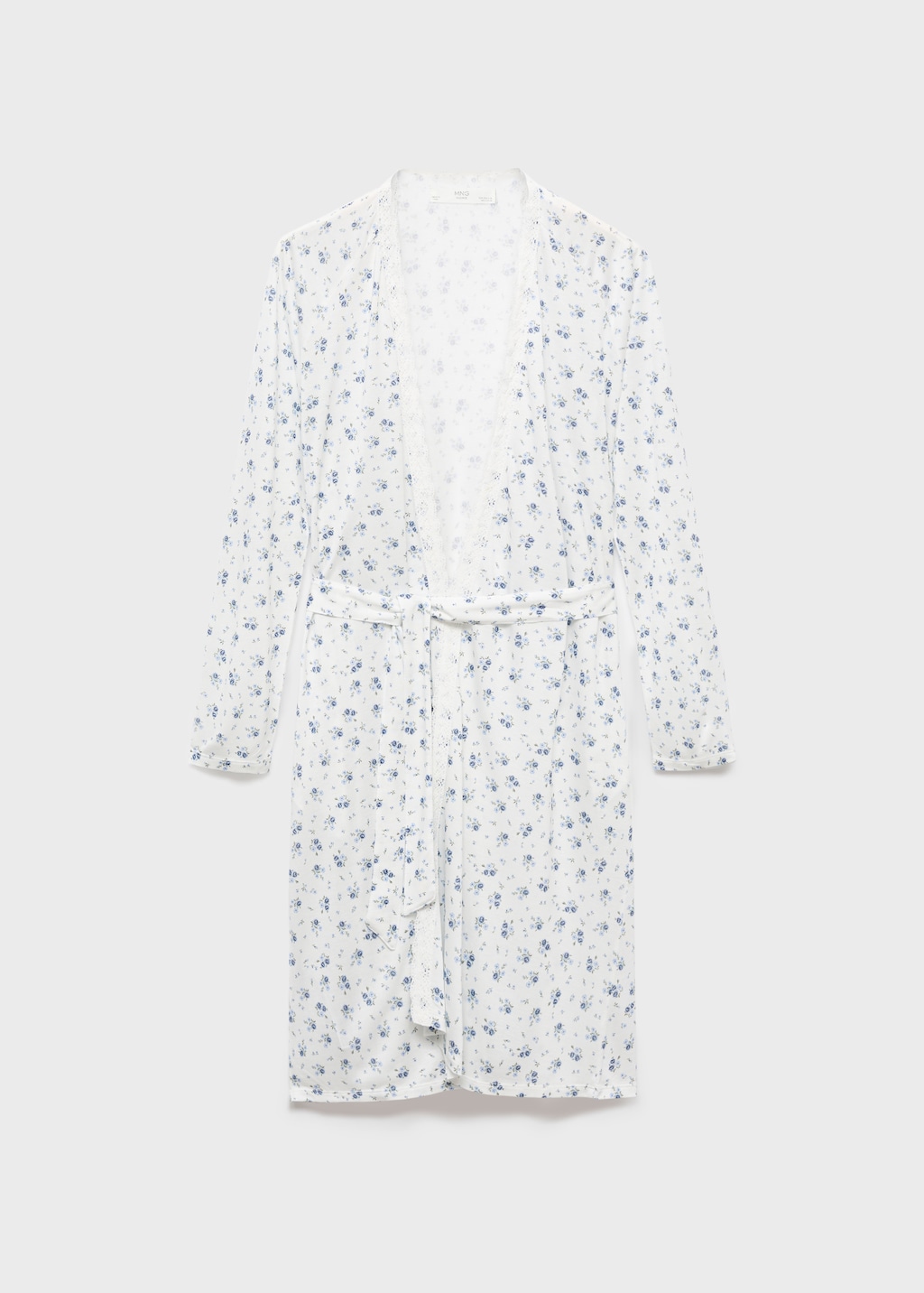 Floral-print dressing gown with lace trim
