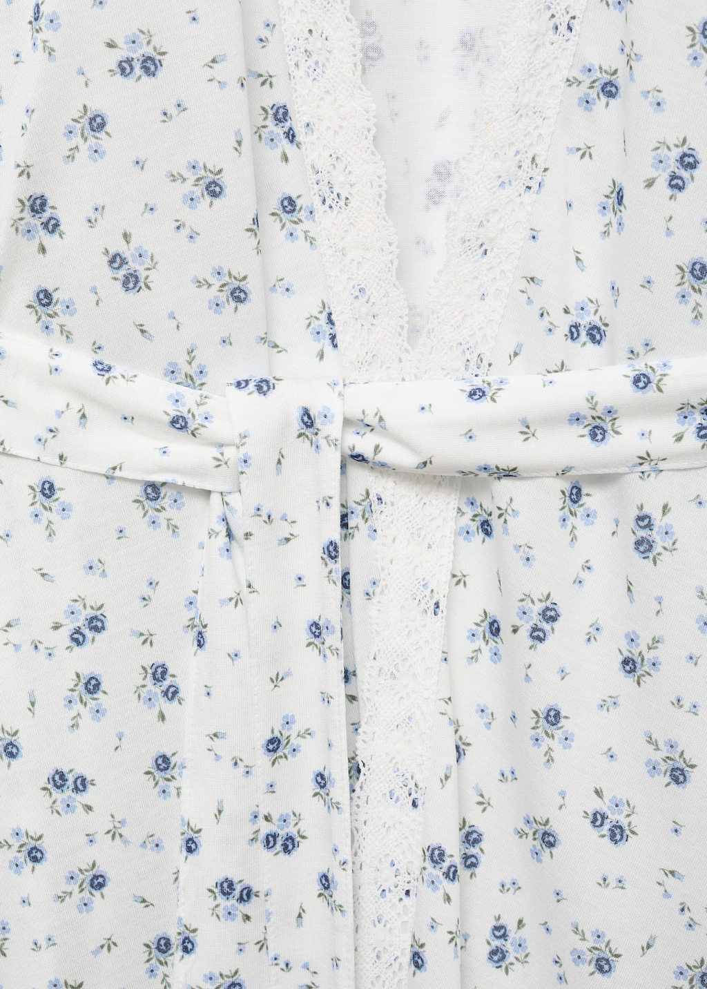 Floral-print dressing gown with lace trim
