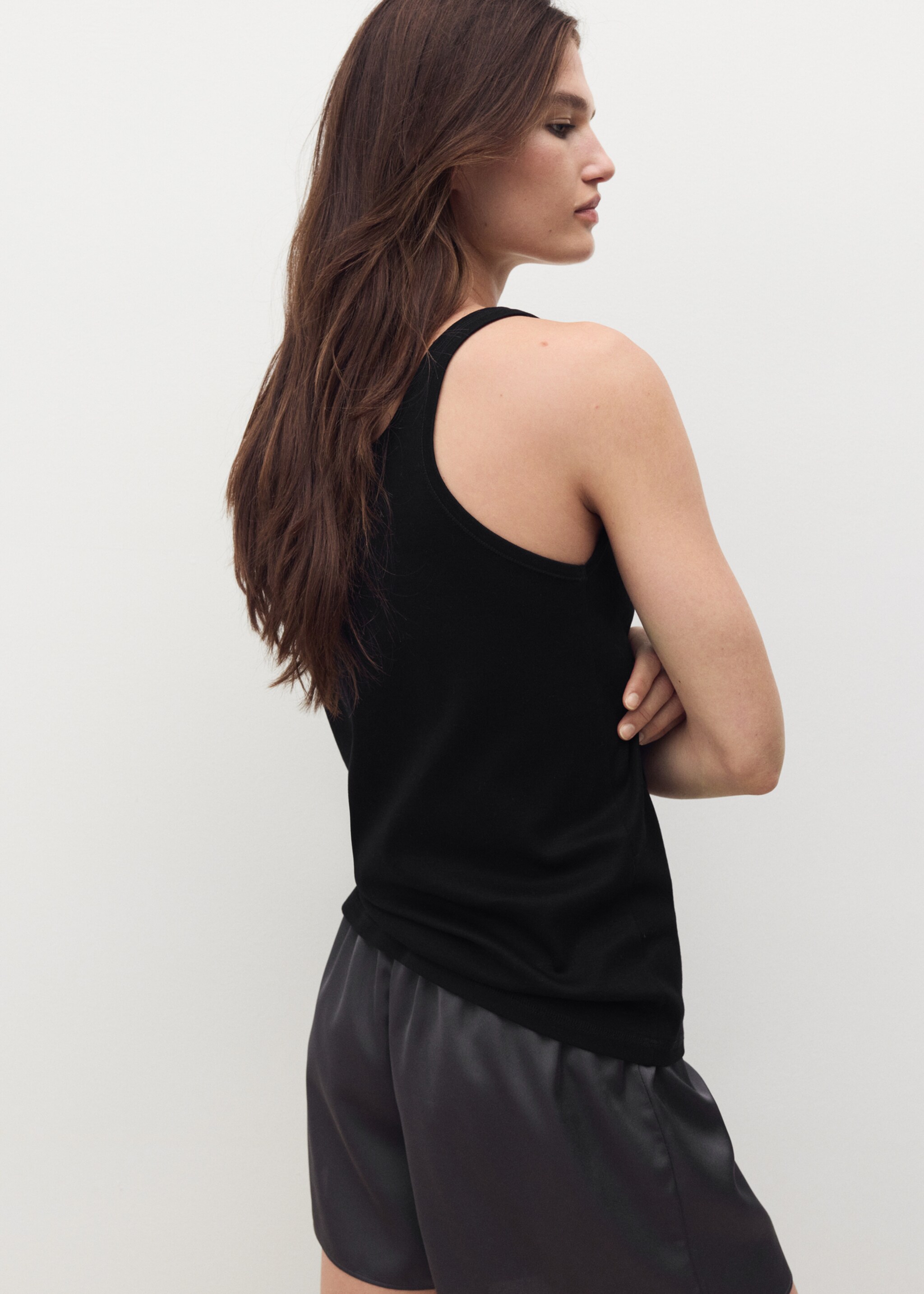 Cotton round-neck top - Reverse of the article, Black. Ref: 17071539-00.