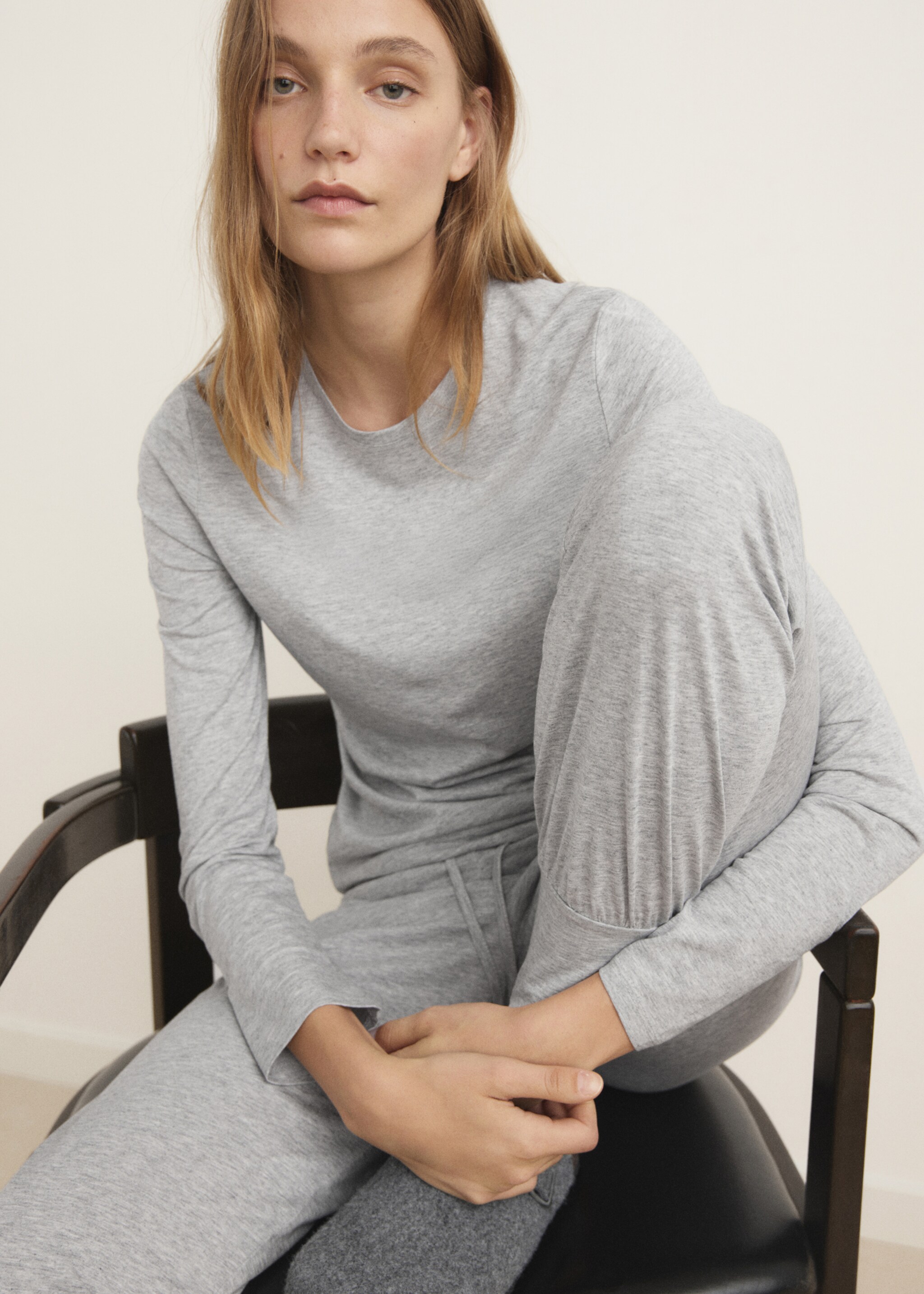 Lyocell cotton pyjama T-shirt - Details of the article 2, Light/Pastel Grey. Ref: 17071540-00.