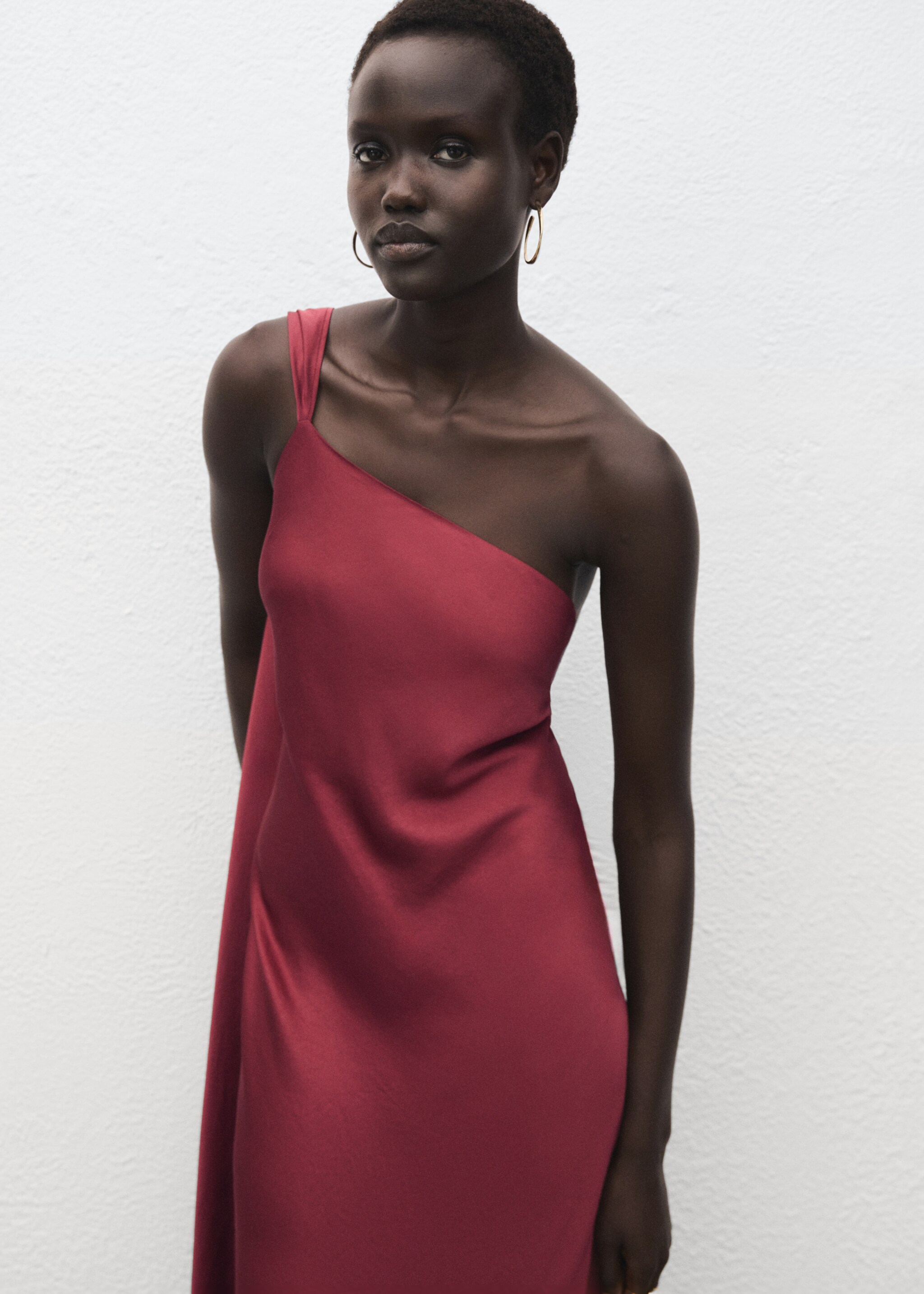 Asymmetrical satin dress - Medium plane, Wine. Ref: 17071555-00.