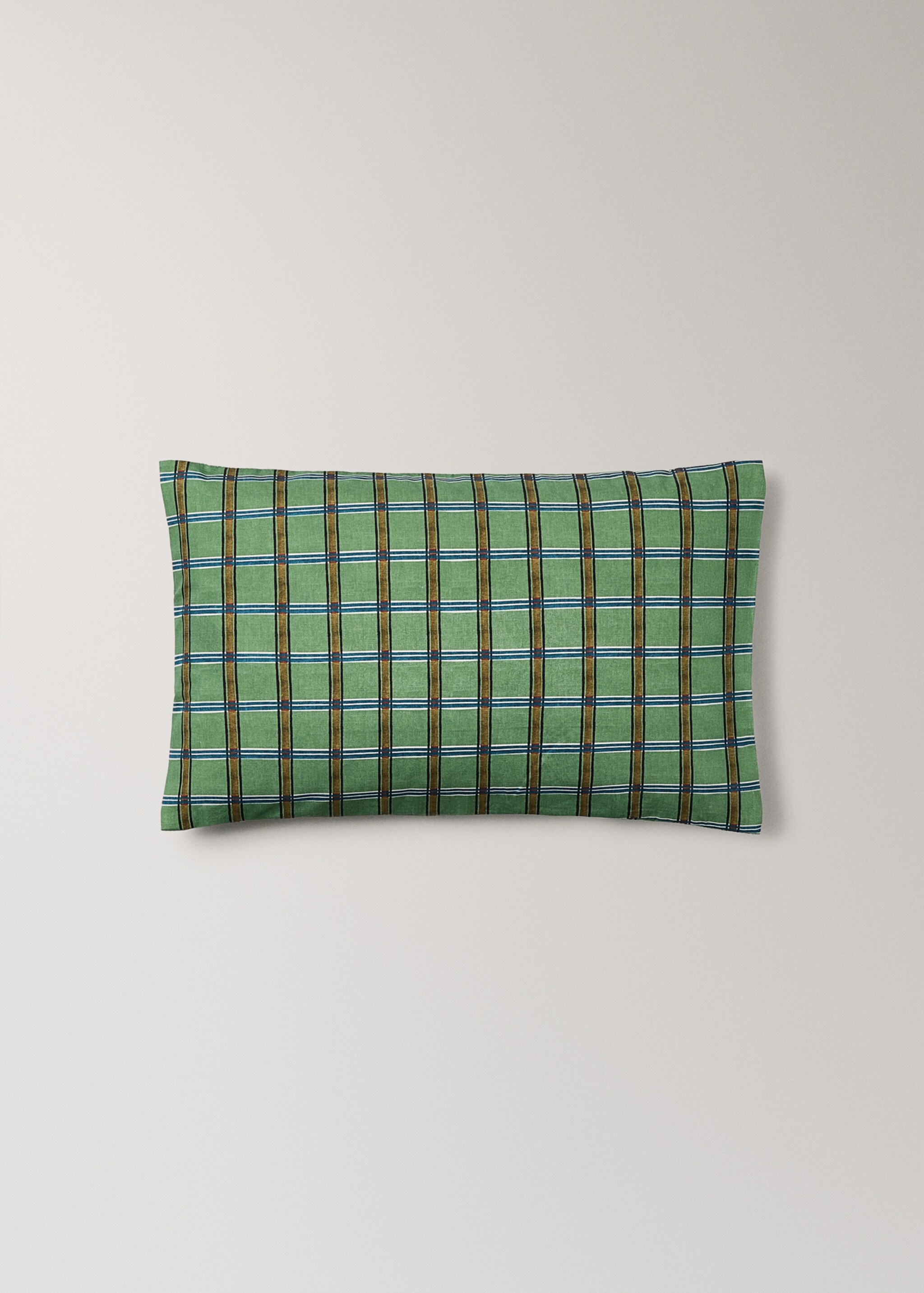 Percale cotton check-print children's pillowcase 30x50 cm - Article without model, Green. Ref: 17072037-00.