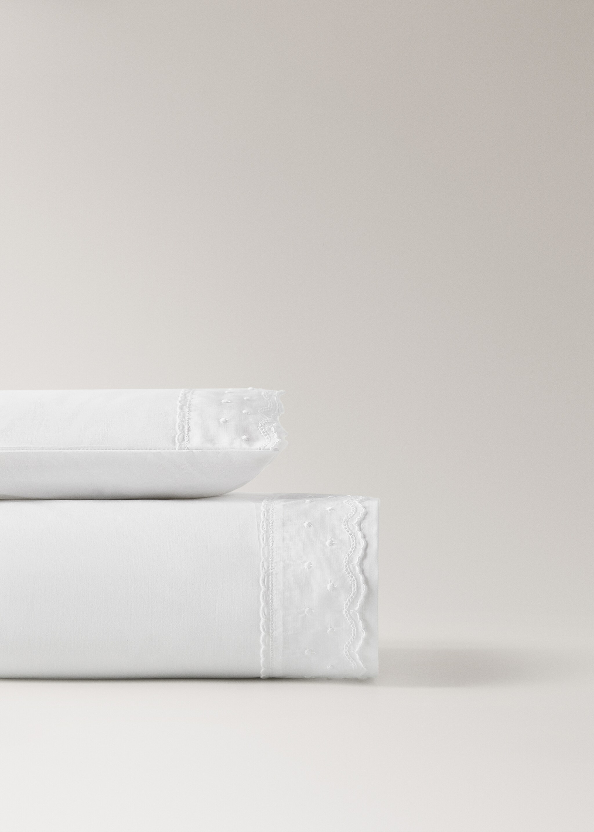 Mini-cot pillow and flat sheet set embroidered ruffle - Article without model, White. Ref: 17072548-00.