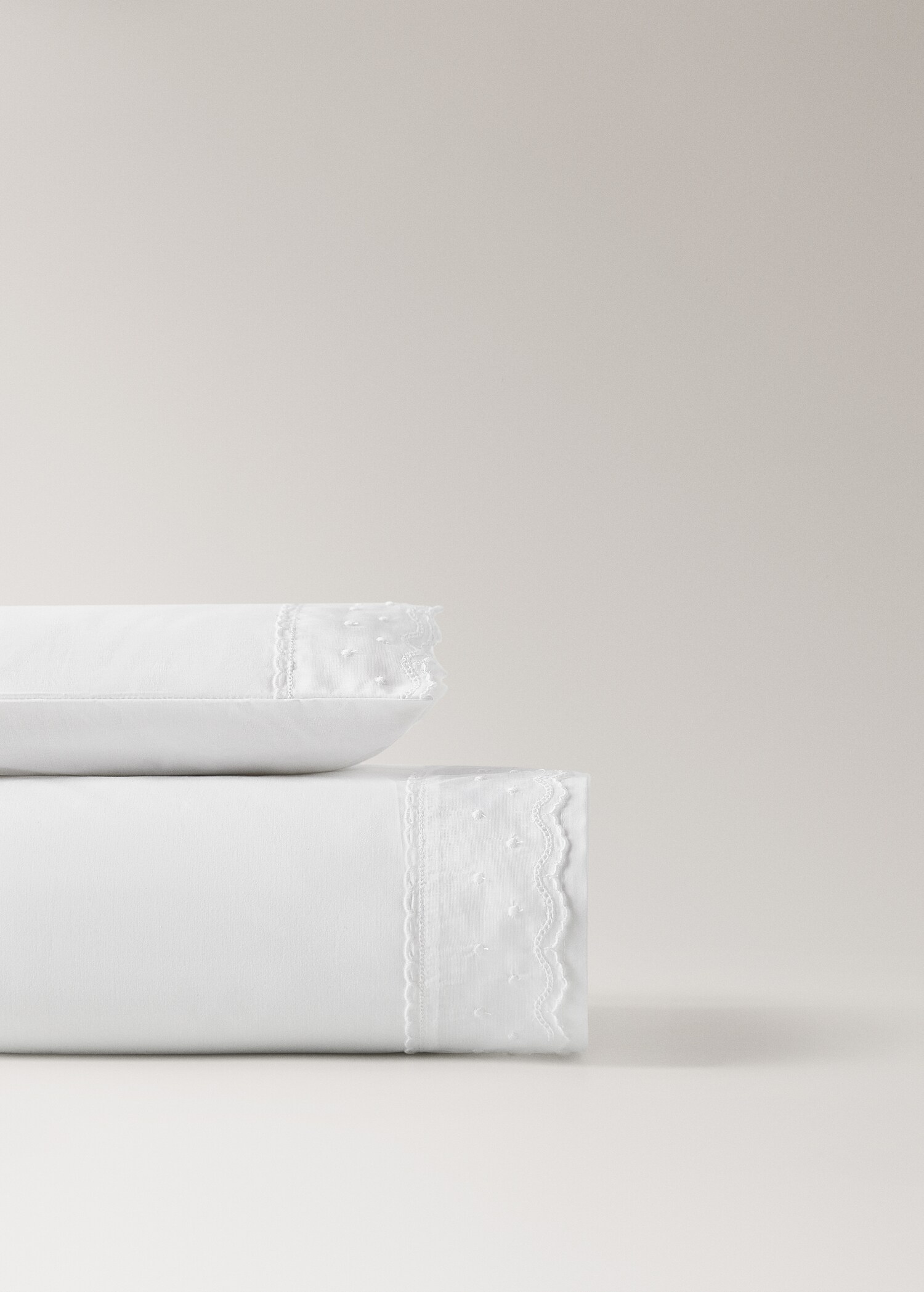 Embroidered frill mini cot top sheet and pillow set - Article without model