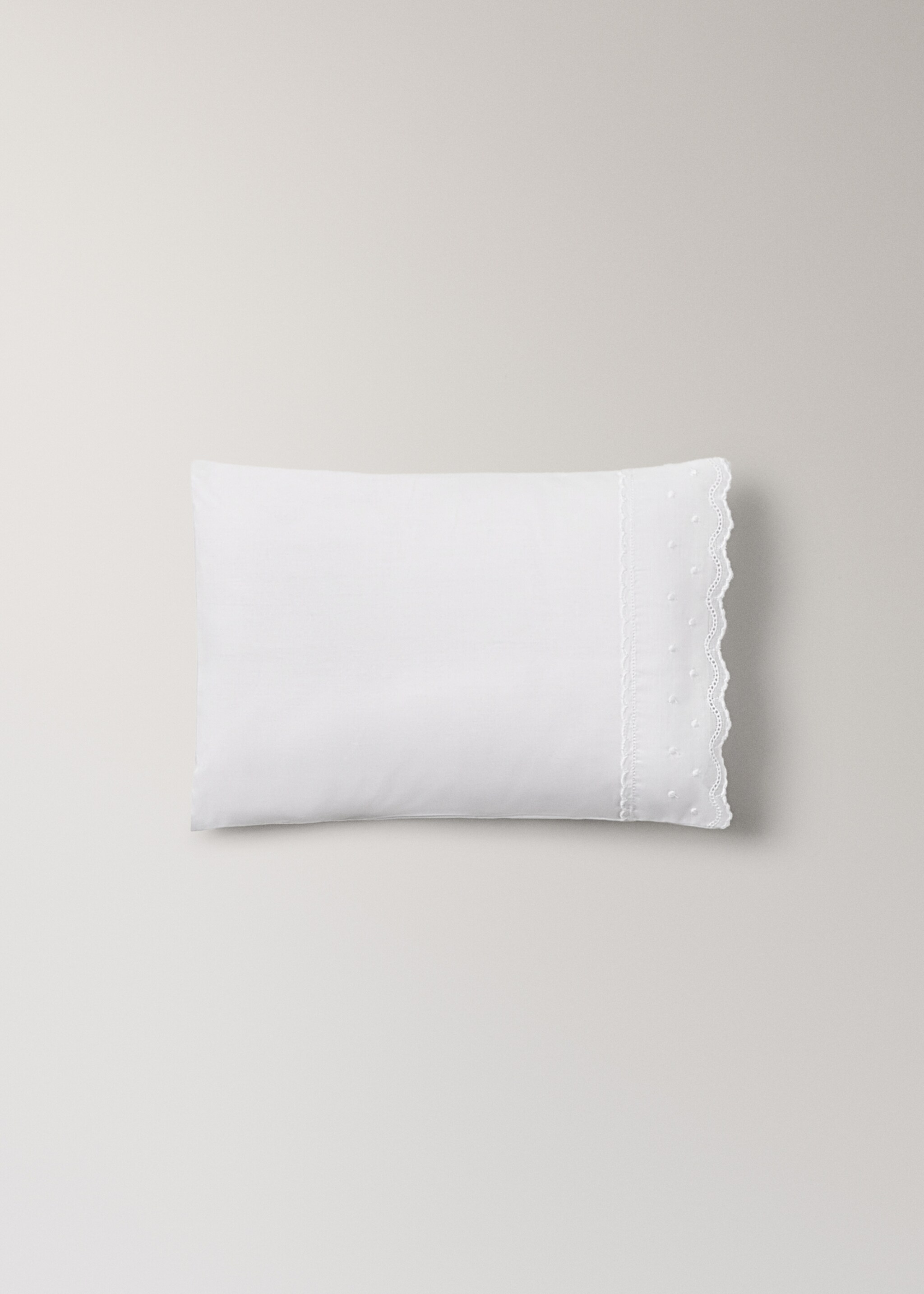 Mini-cot pillow and flat sheet set embroidered ruffle - Details of the article 1, White. Ref: 17072548-00.