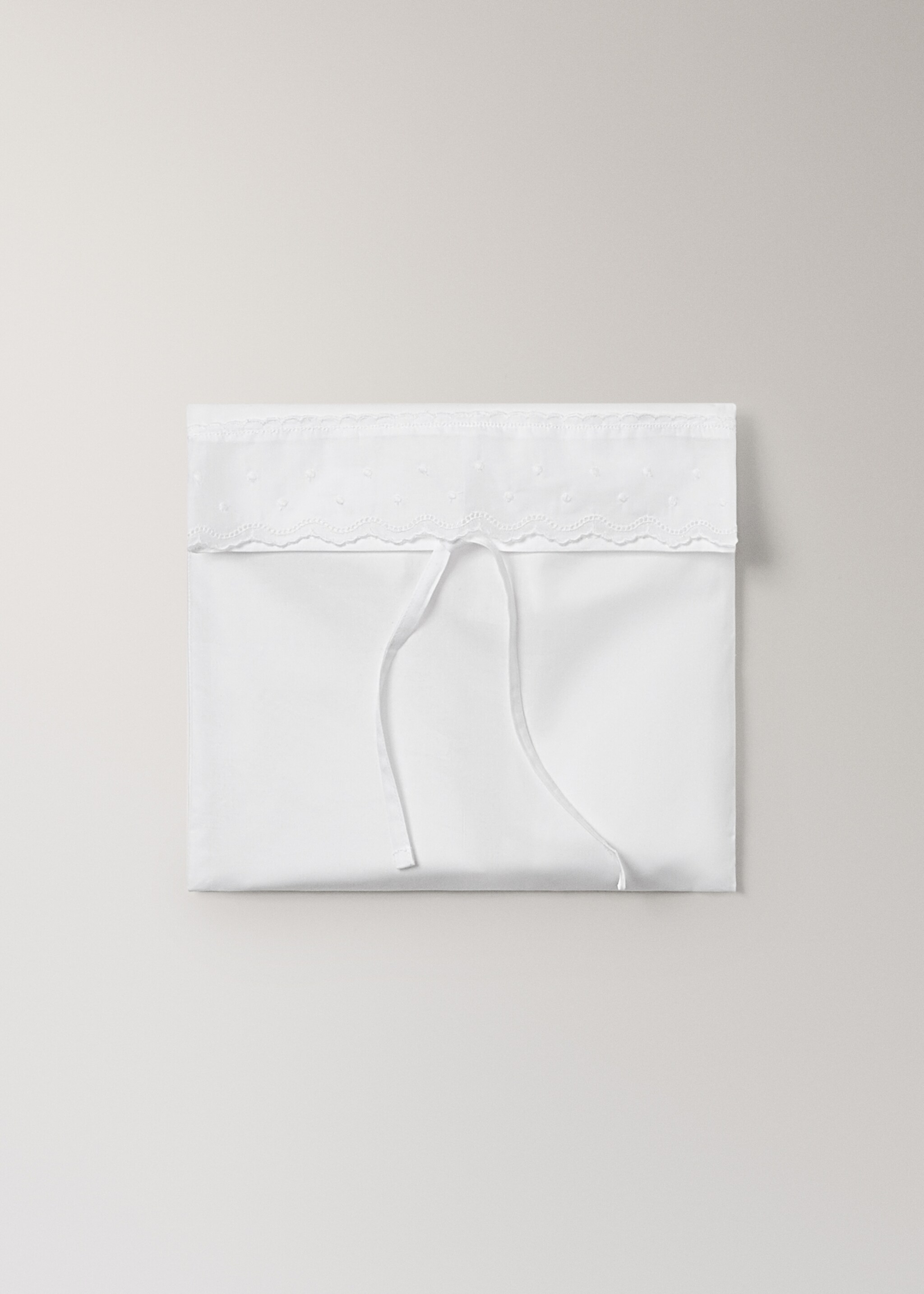 Mini-cot pillow and flat sheet set embroidered ruffle - Details of the article 5, White. Ref: 17072548-00.