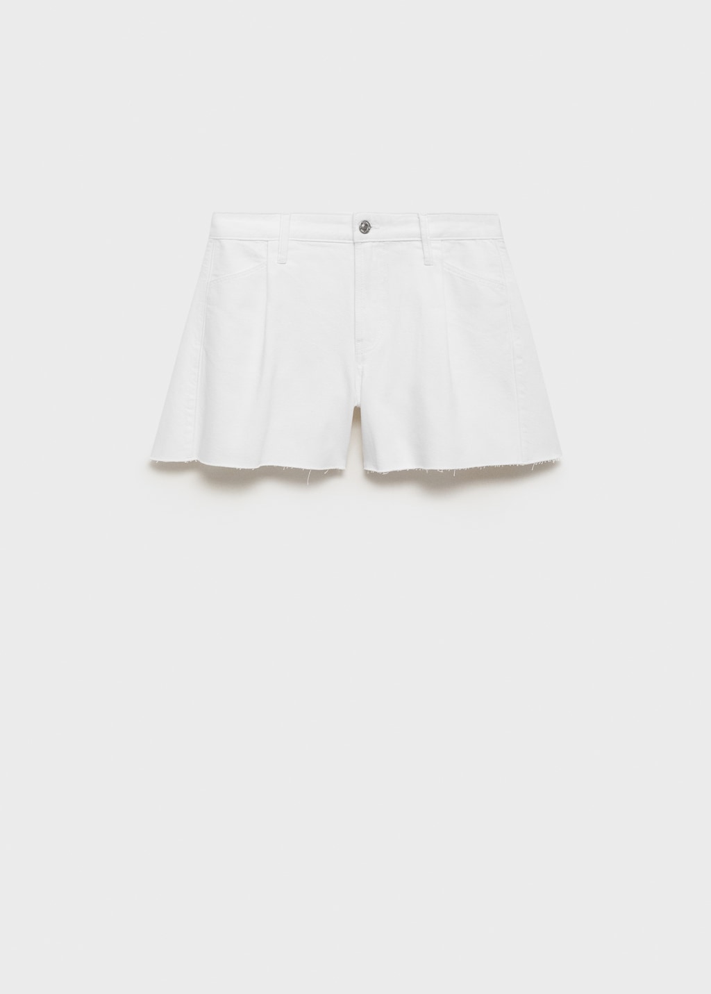 Denim shorts with frayed hem and pleats - image 4