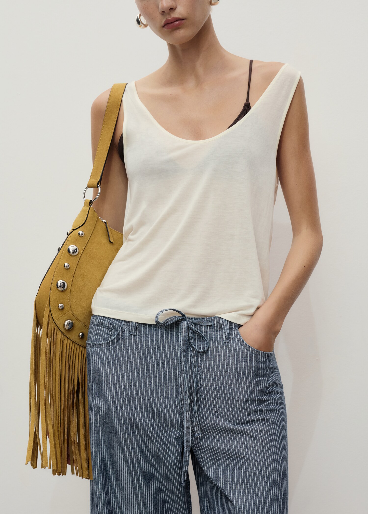 Wide-leg denim trousers with belt - Details of the article 6