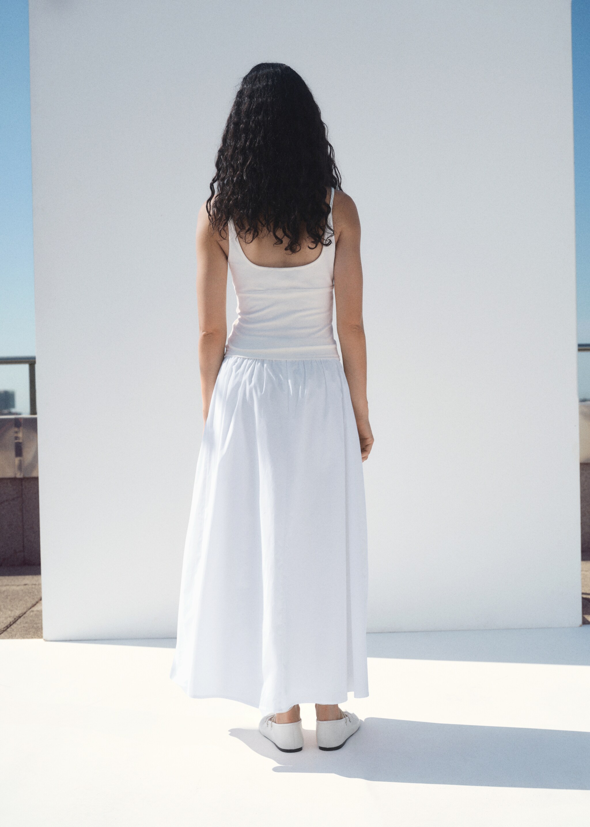 Gathered cotton midi skirt - Medium plane