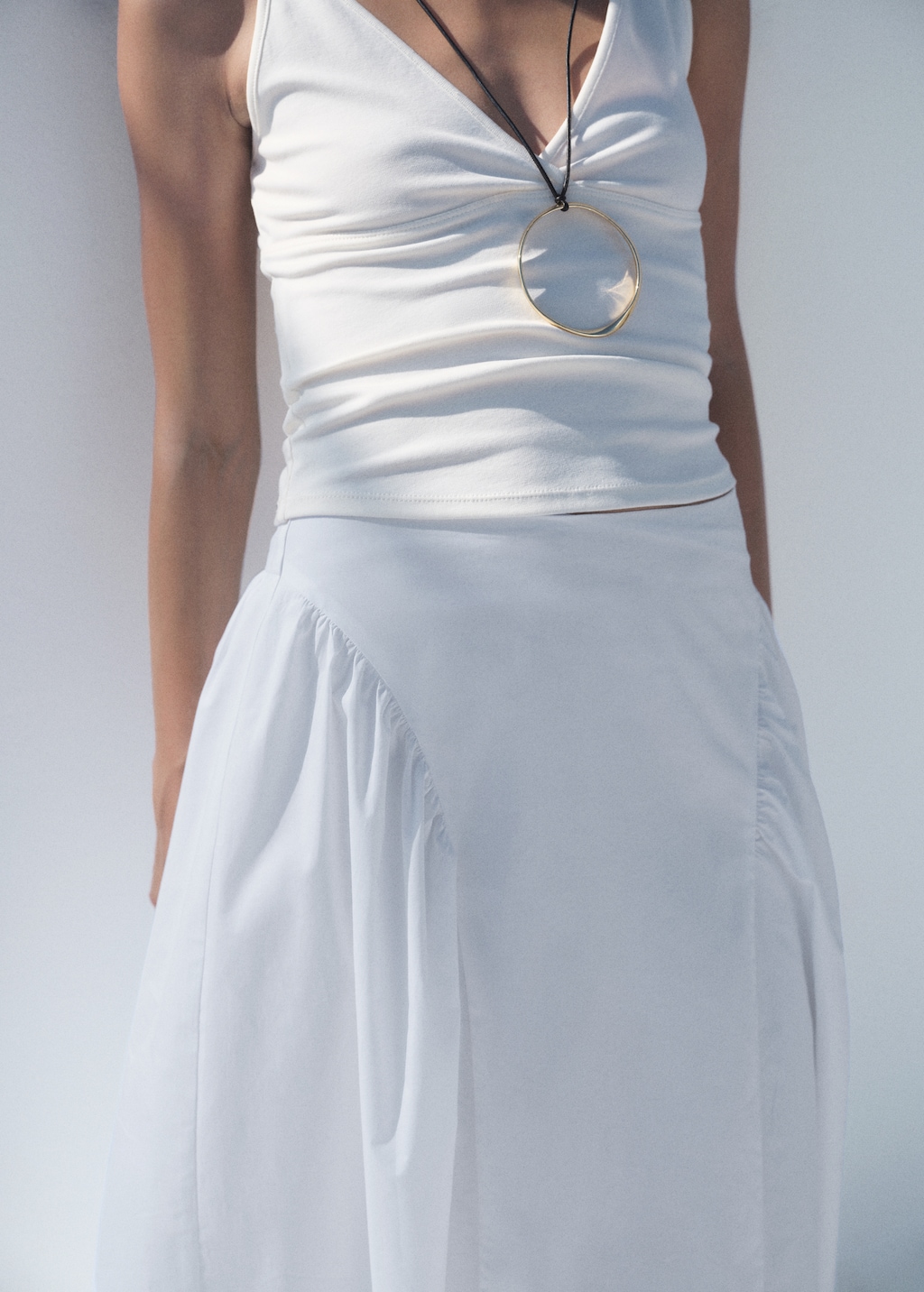 Mango Midi cotton skirt with pleats