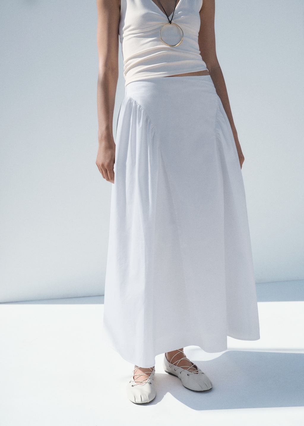 Midi cotton skirt with pleats