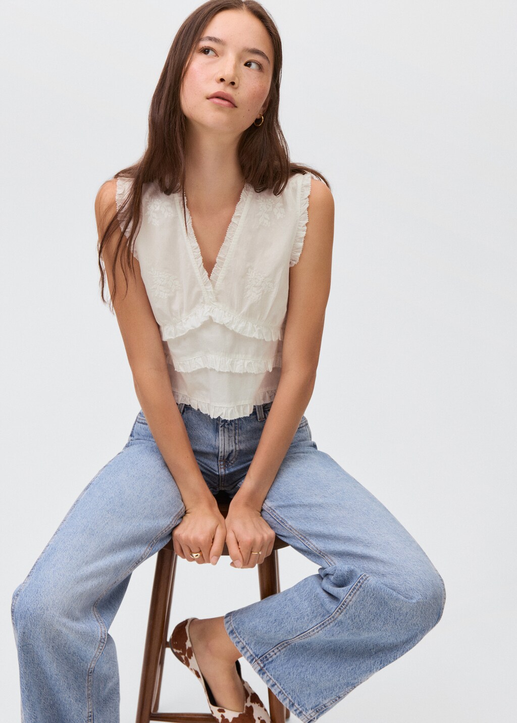 Ruffled embroidered blouse