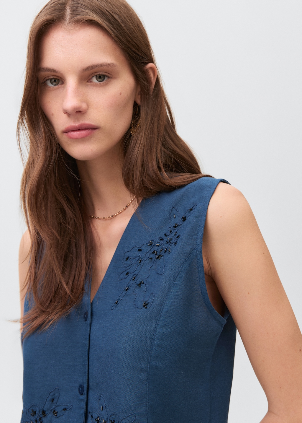 Embroidered linen vest