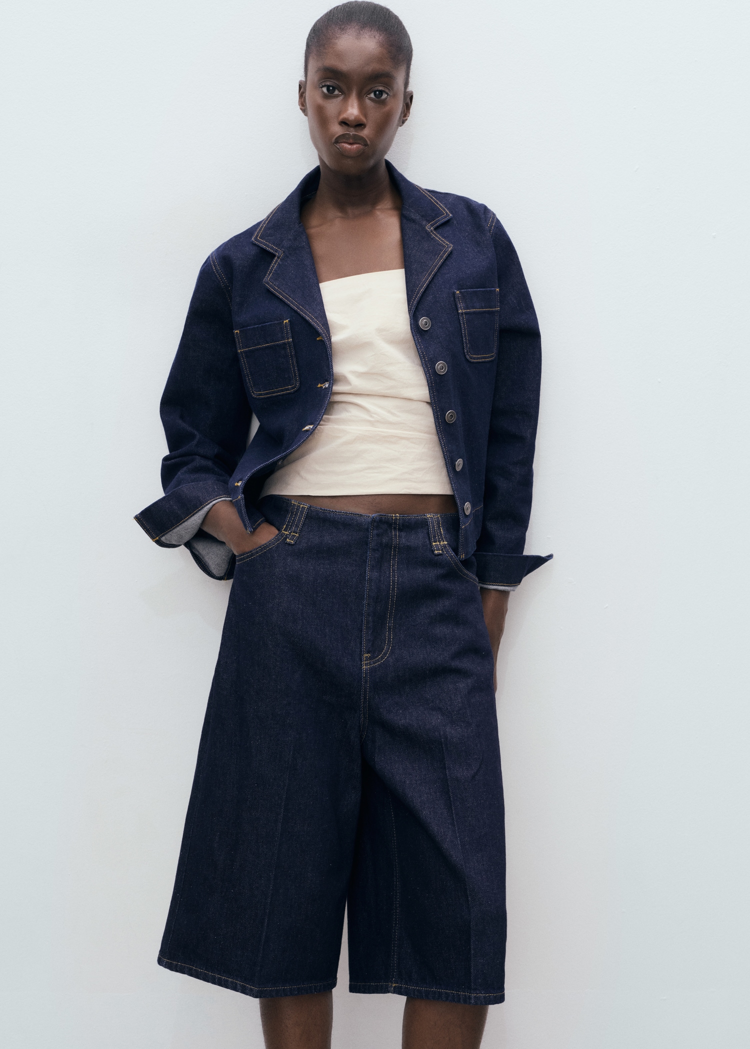 Mid-rise denim bermuda jorts MANGO India - Main Image