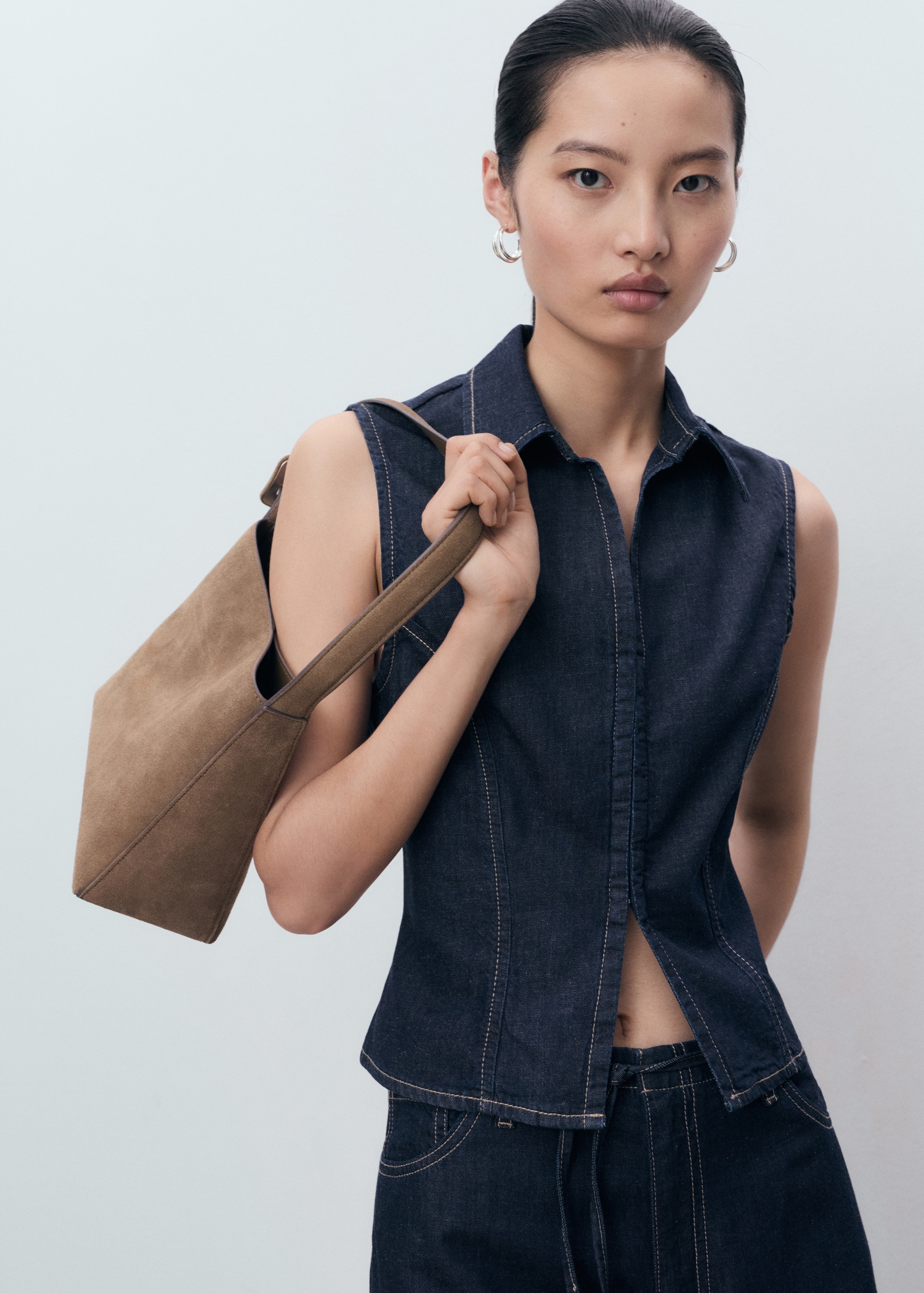 Denim top with contrast stitching Women MANGO Indonesia