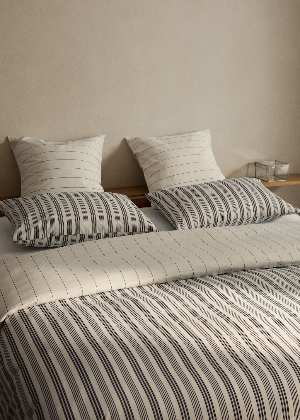 Reversible striped cotton duvet cover for 135/140 cm bed