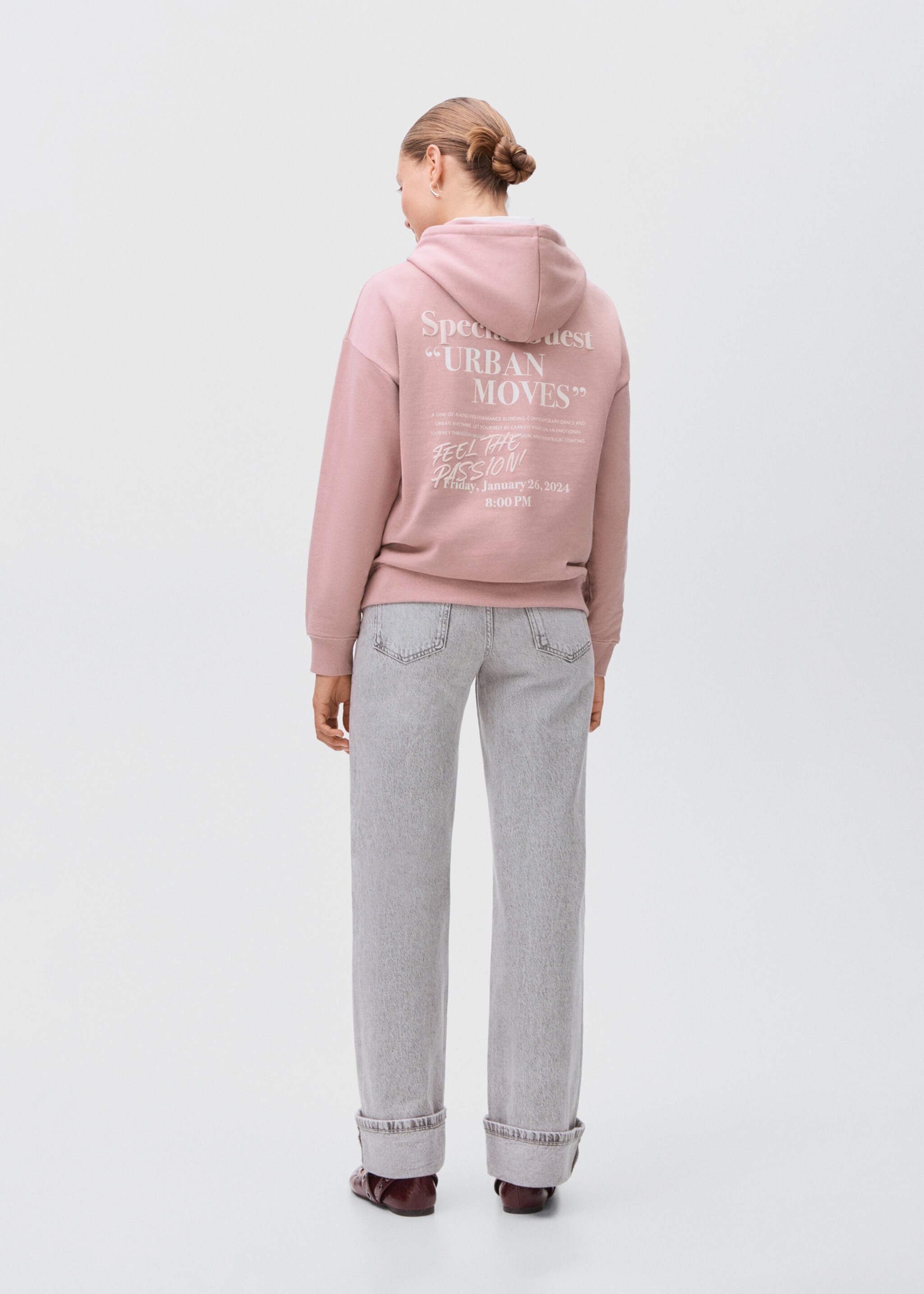 Sudadera estampada capucha - Reverso del artículo, Rosa pastel. Ref: 17074072-00.