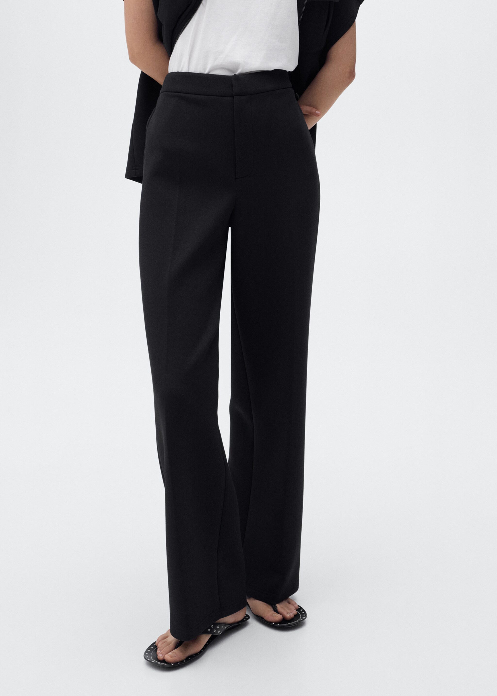 Pantalón recto cintura elástica - Plano medio, Negro. Ref: 17074073-00.