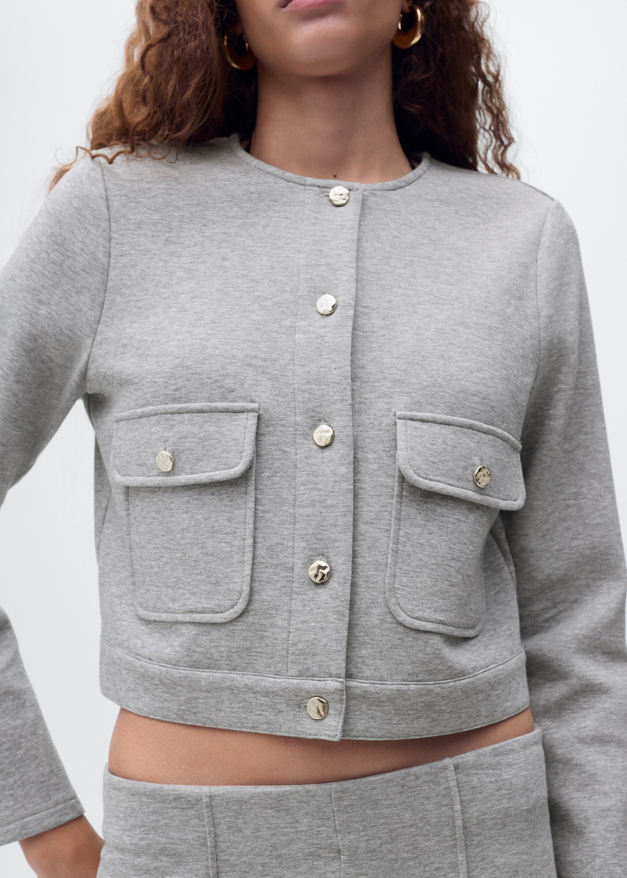 Jaket crop katun kantong - Rincian barang 6, Abu-abu Heather Medium. Ref: 17074074-00.