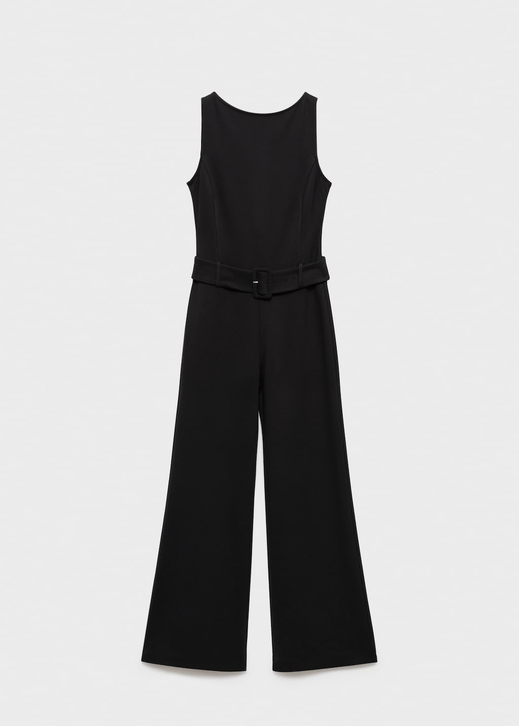 Long jumpsuit with belt and buckle