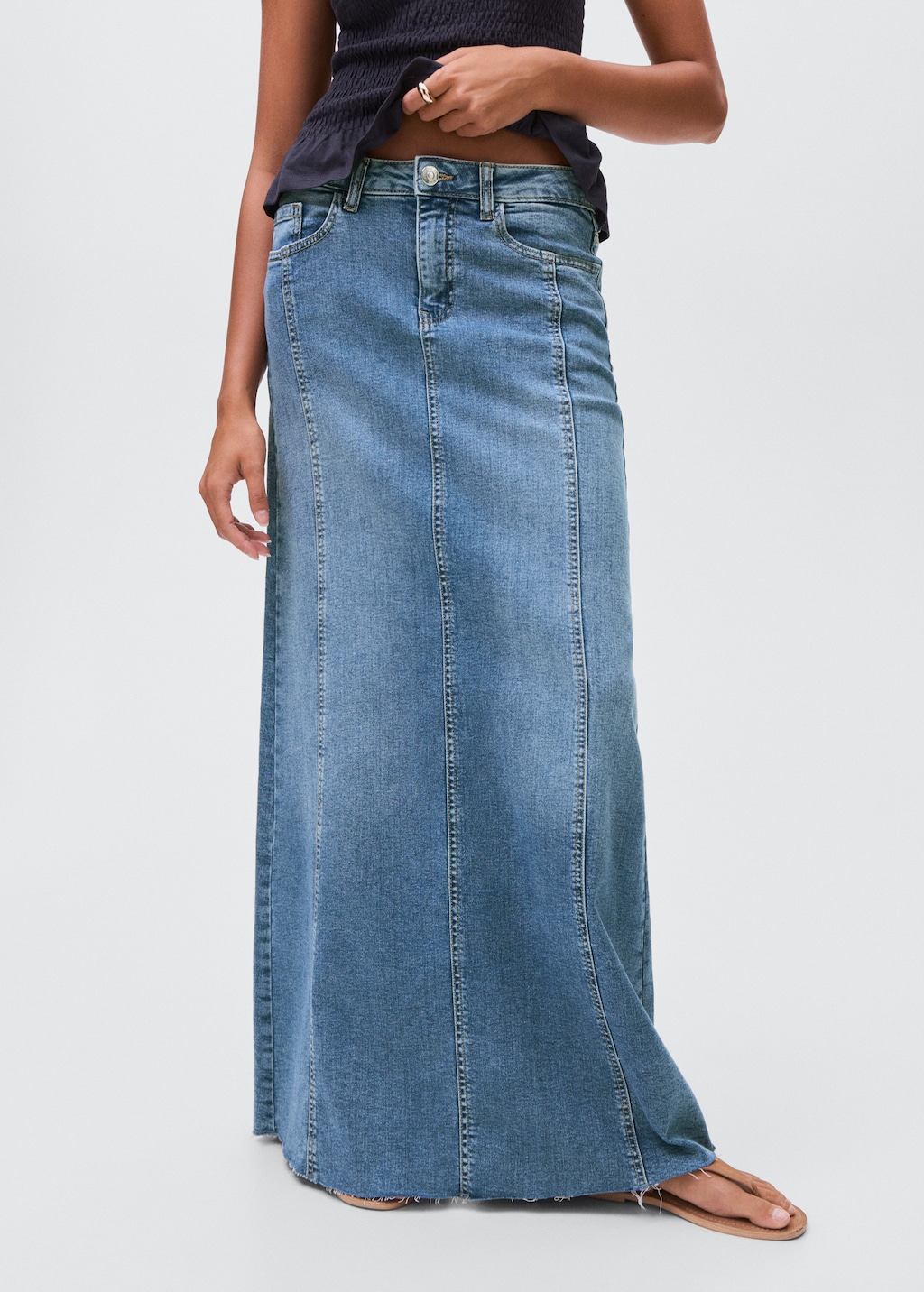 Long denim skirt with seams