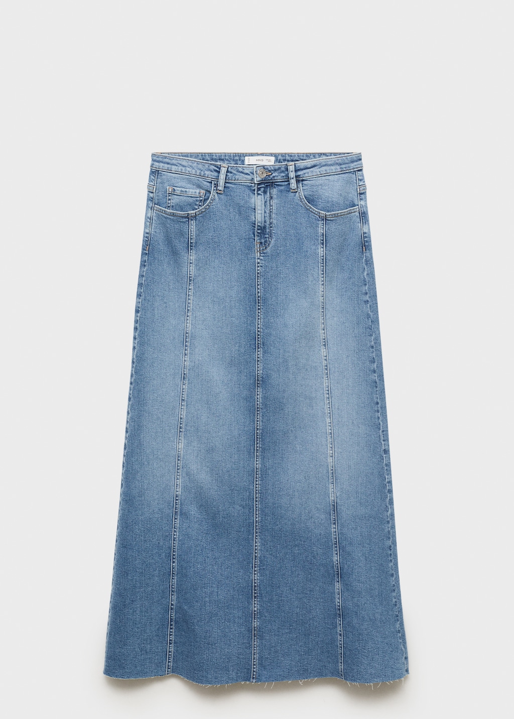 Long denim skirt with seams