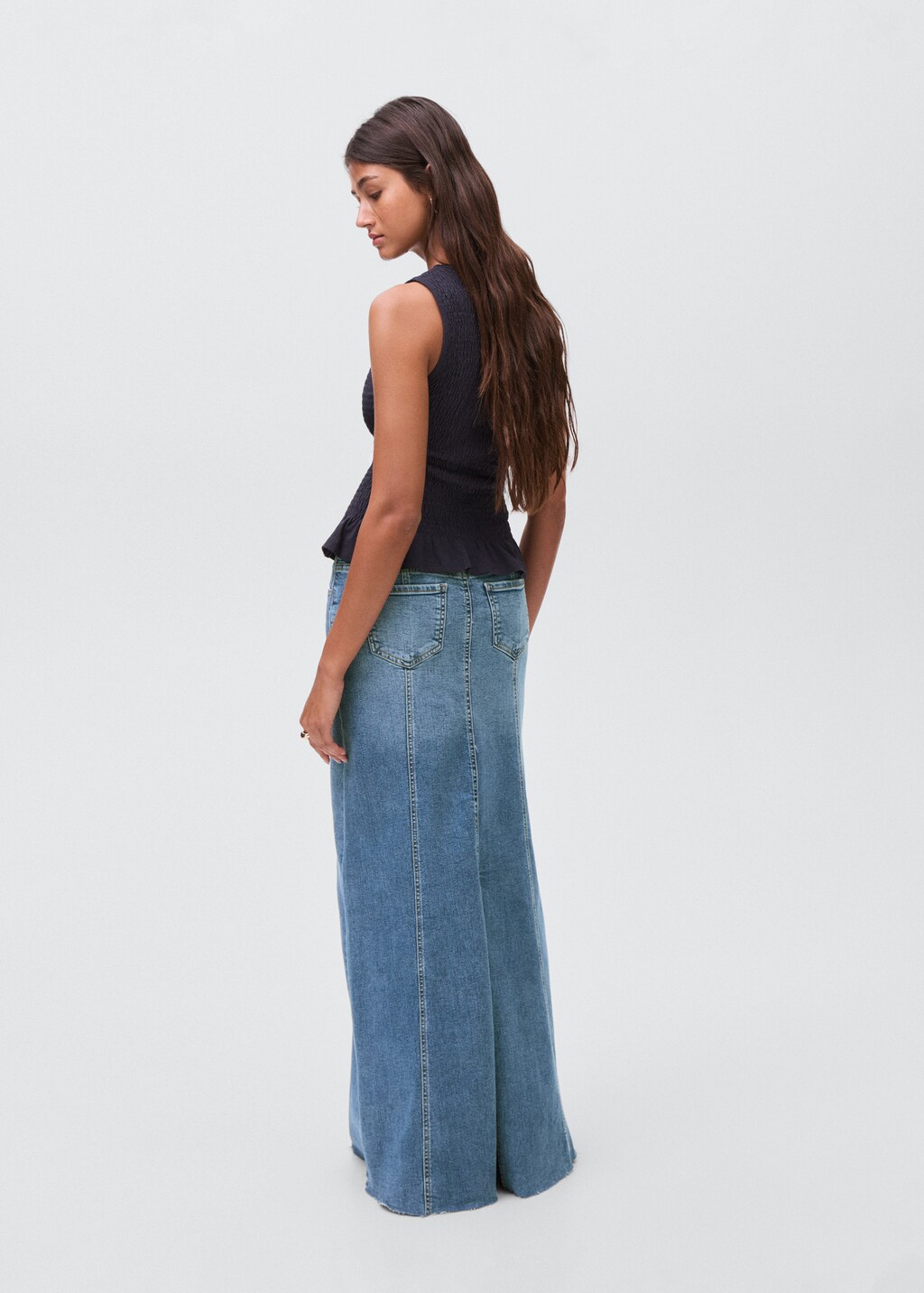 Long denim skirt with seams