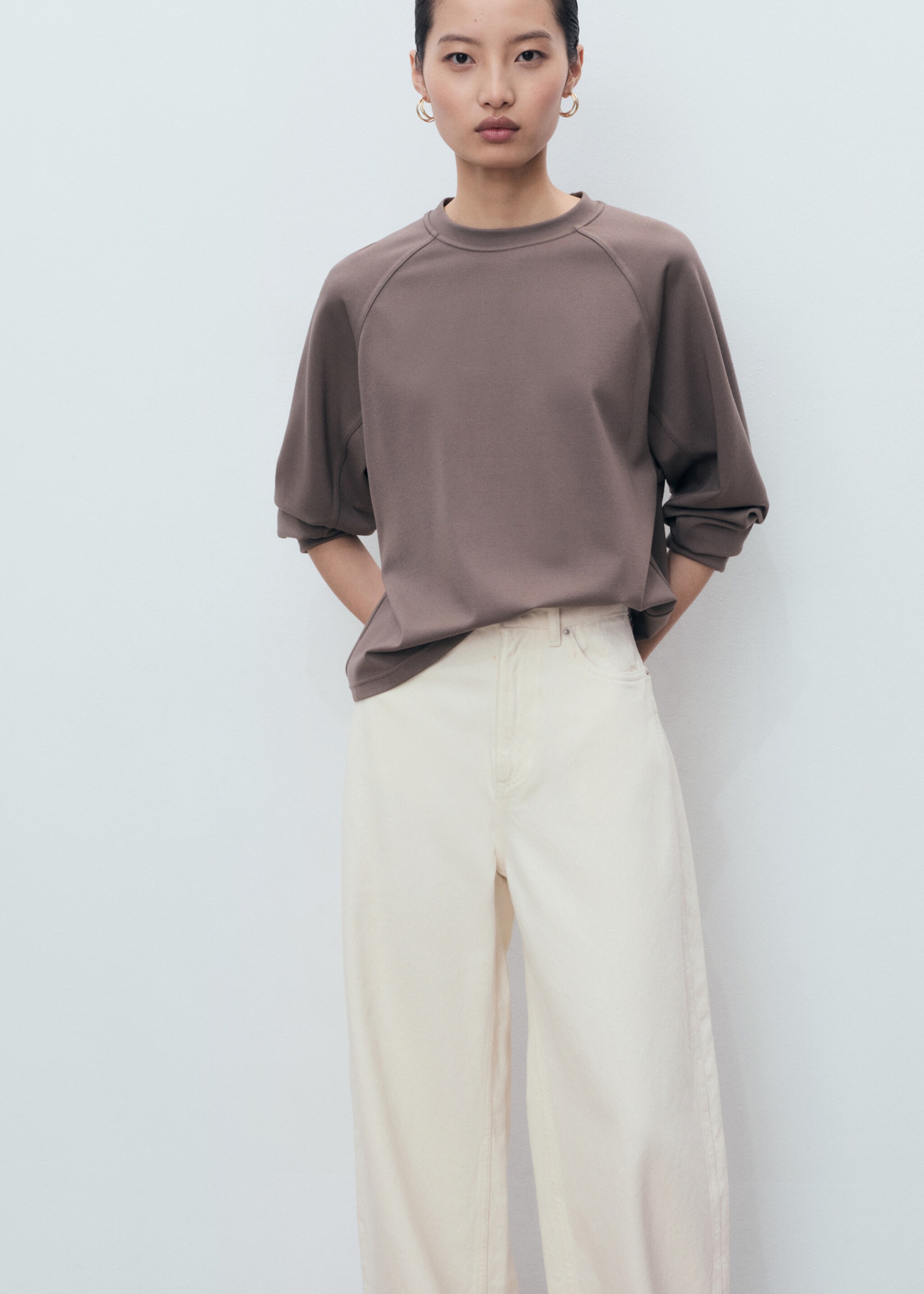 Crewneck sweatshirt - Details of the article 2, Medium Brown. Ref: 17074097-00.
