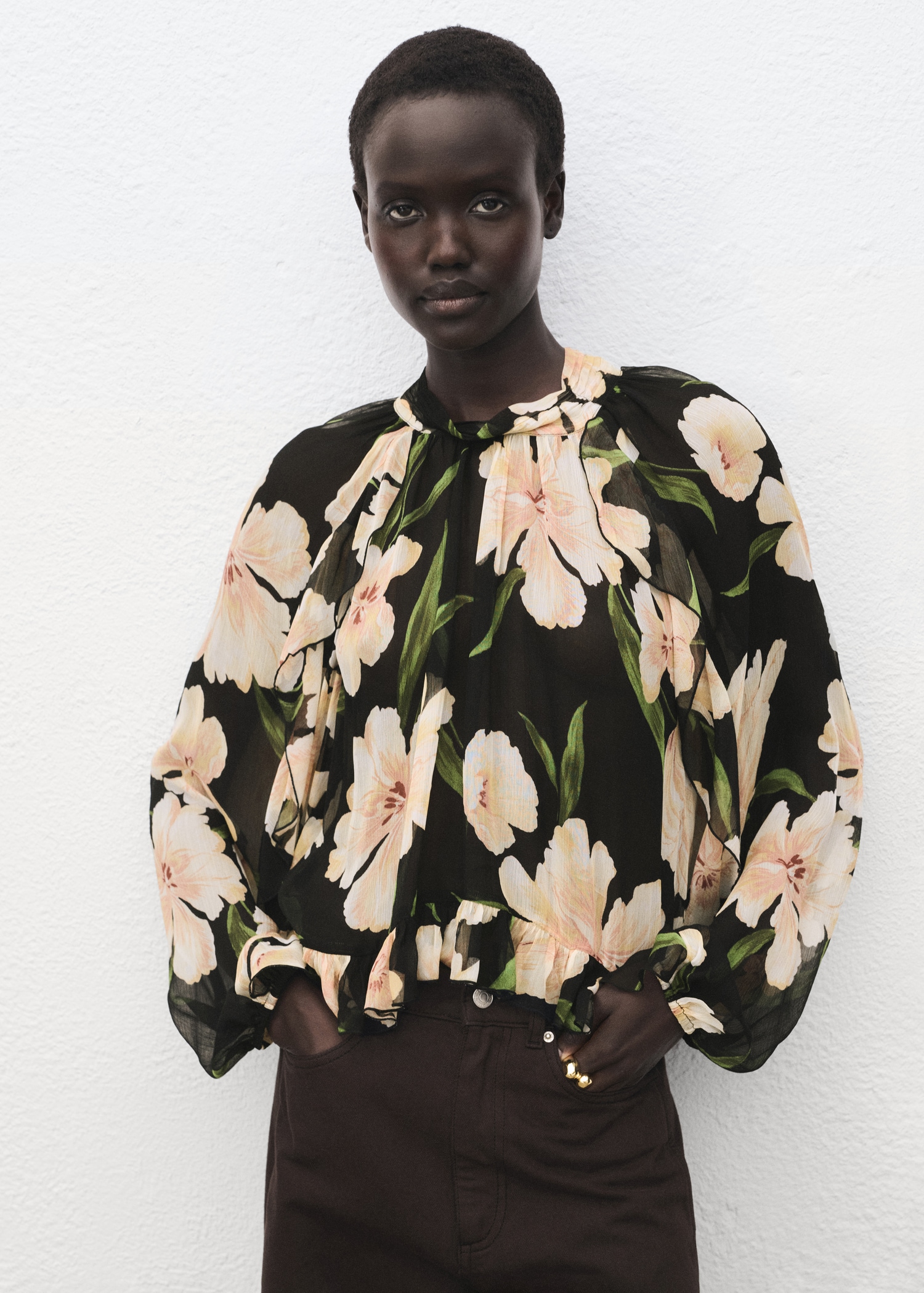 Semi-transparent floral blouse Women MANGO Egypt