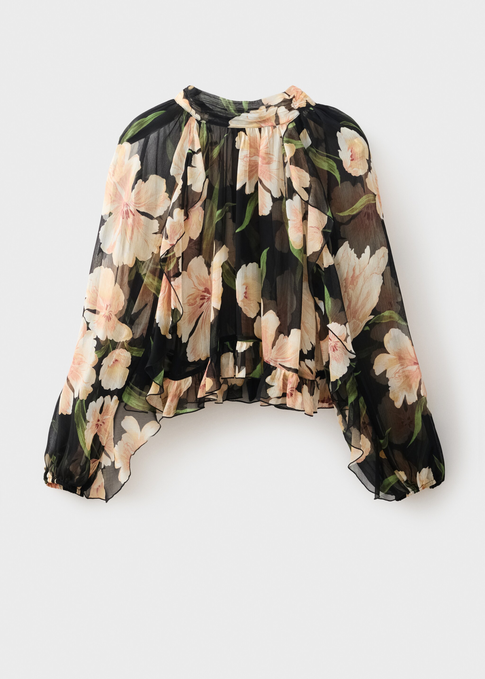 Semi-transparent floral blouse - Article without model, Black. Ref: 17074099-00.