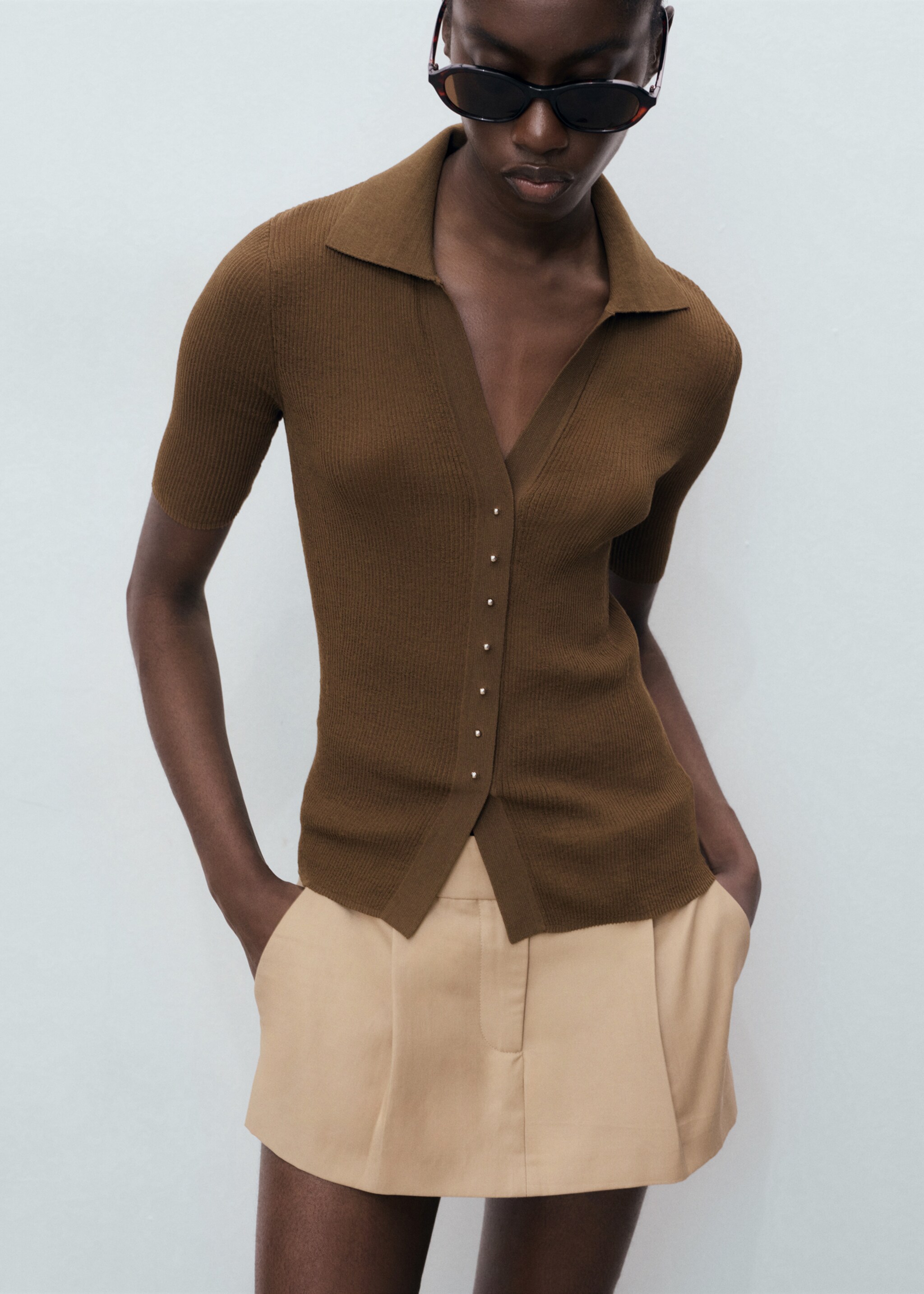 Ribbed polo collar jumper - Medium plane, Chocolate. Ref: 17074102-00.