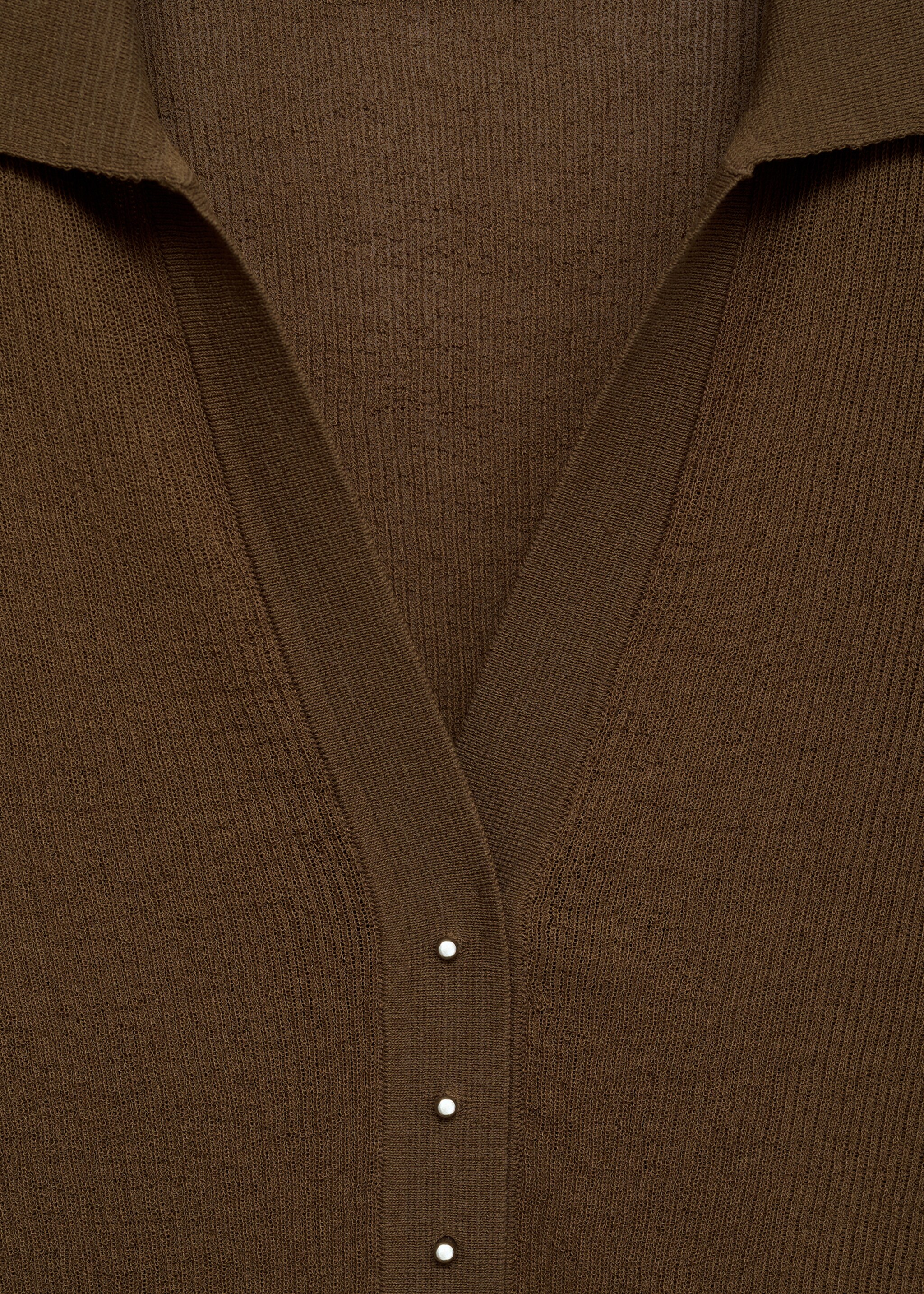 Ribbed polo collar jumper - Details of the article 8, Chocolate. Ref: 17074102-00.