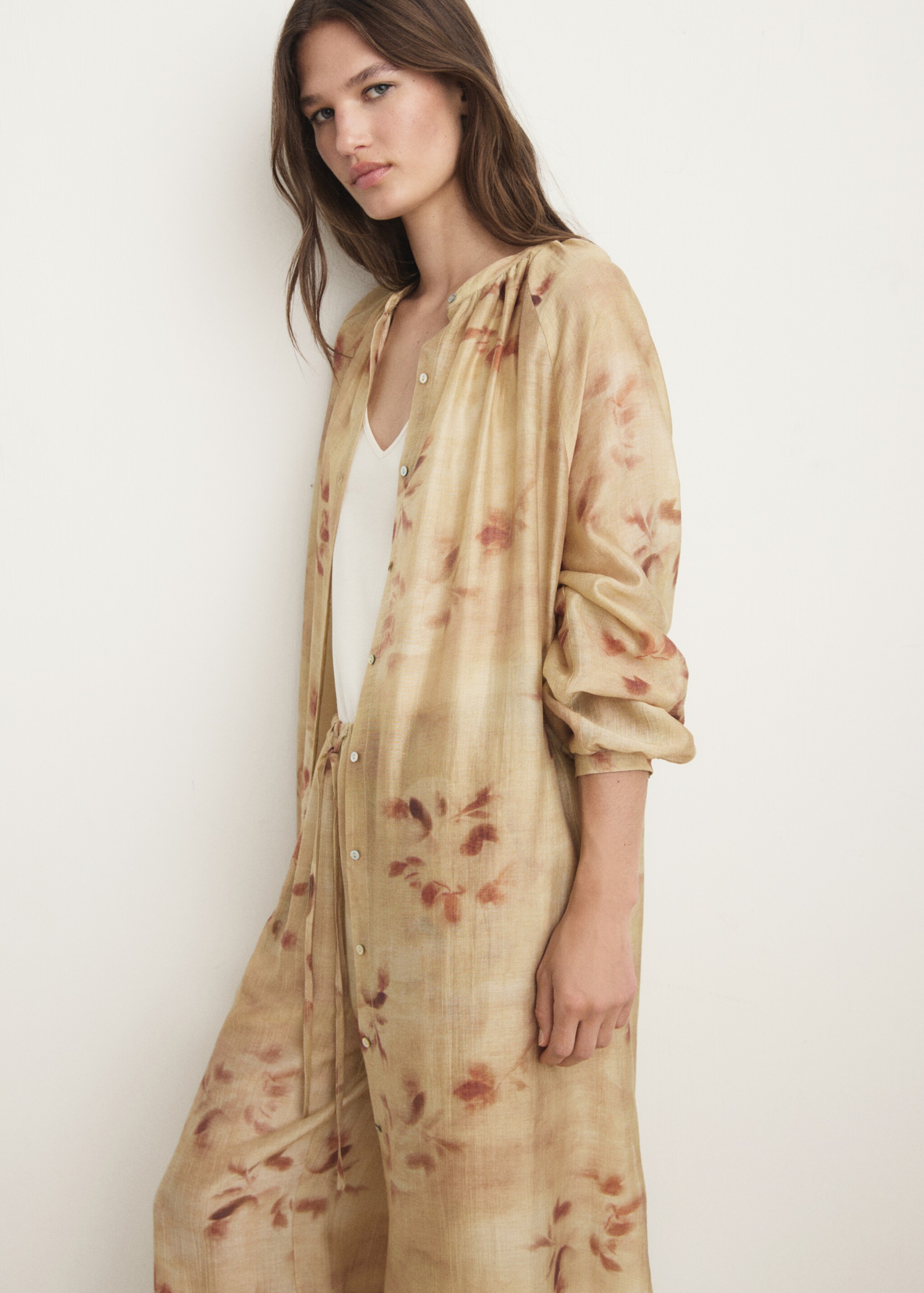 Bladprint caftan - Middenvlak, Zand. Ref: 17074103-00.