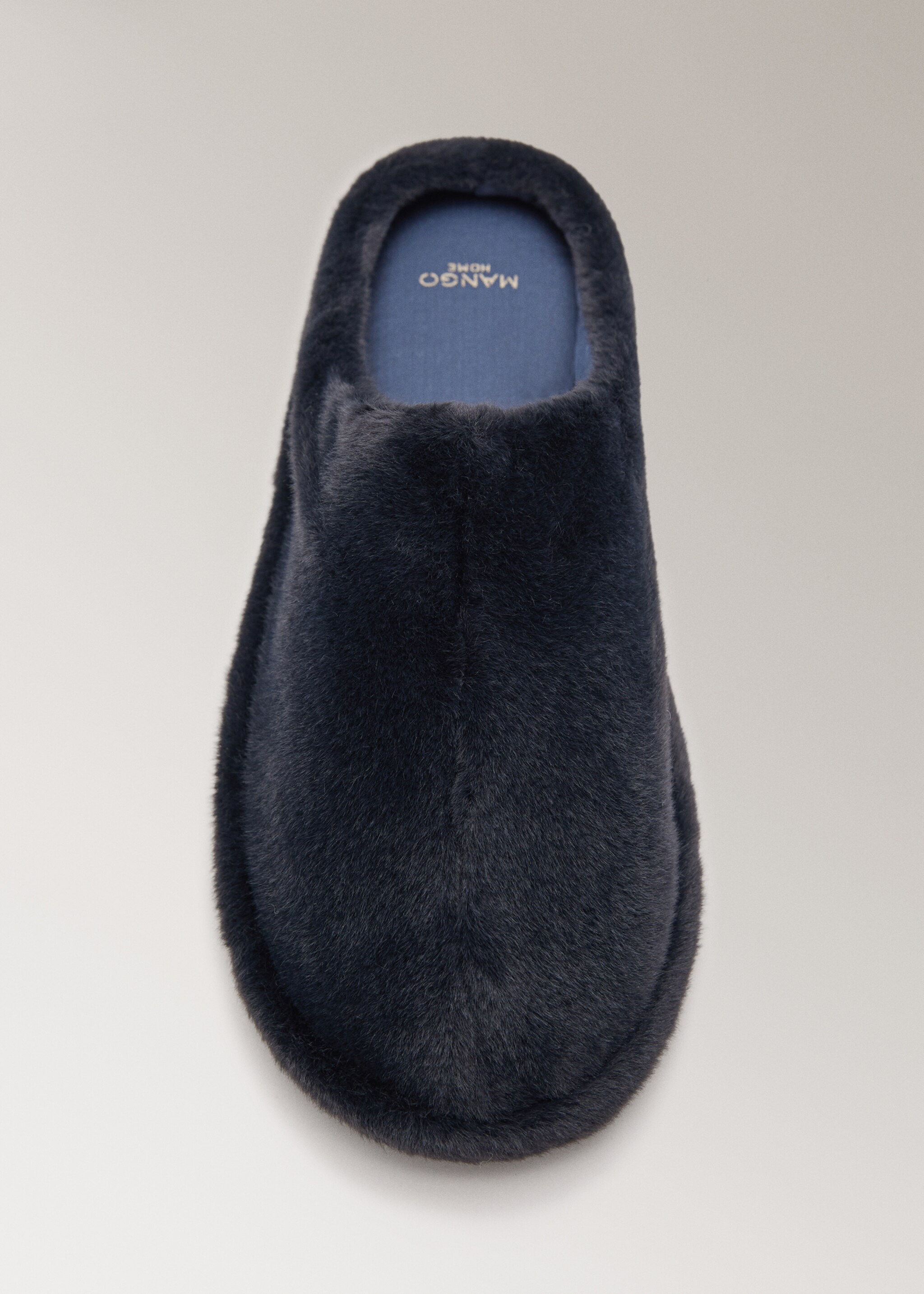 Fur mule slippers with stitching detail - Details of the article 2, Night Blue. Ref: 17074105-00.
