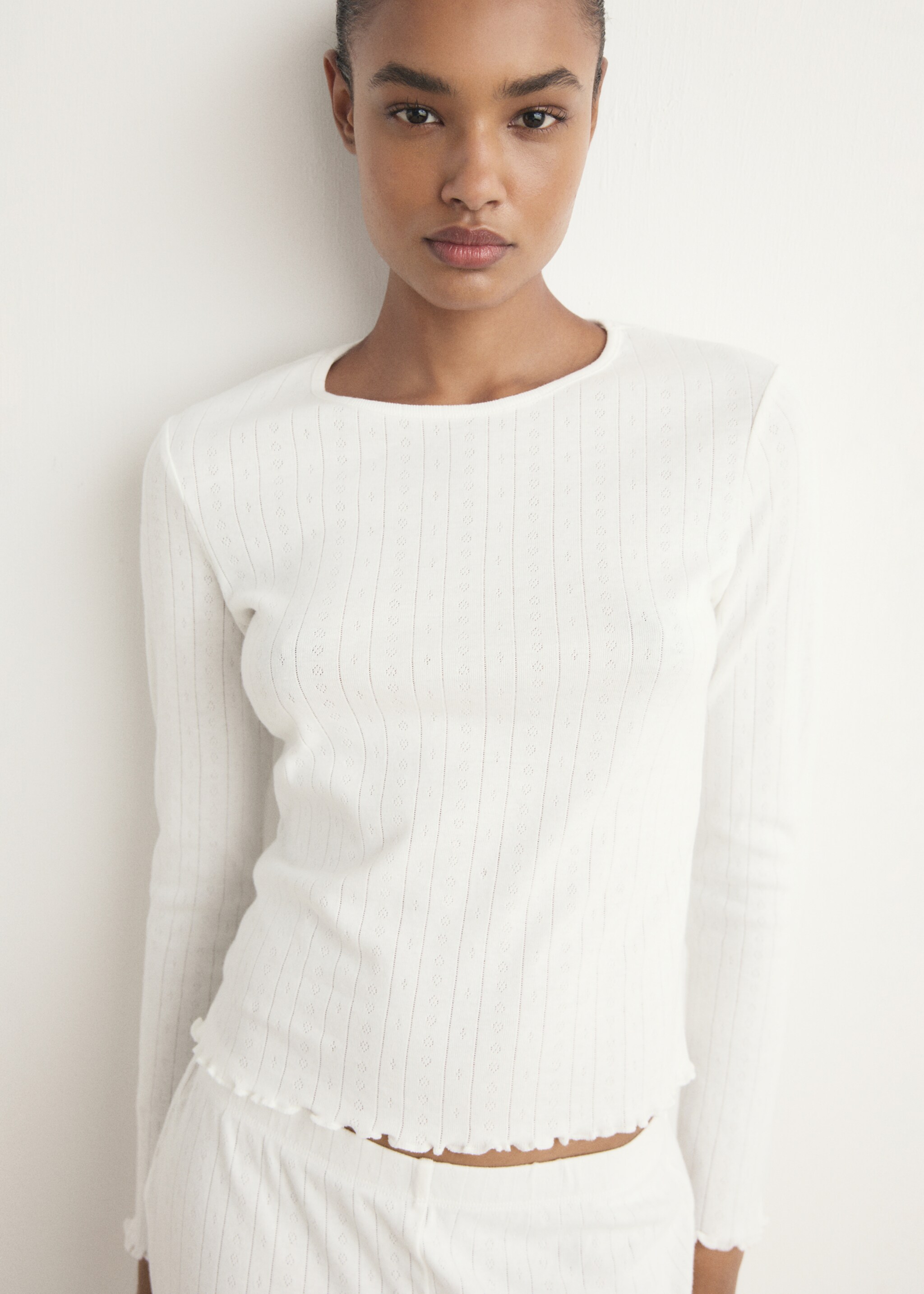 Two-piece openwork cotton pyjamas - Medium plane, White. Ref: 17074109-00.
