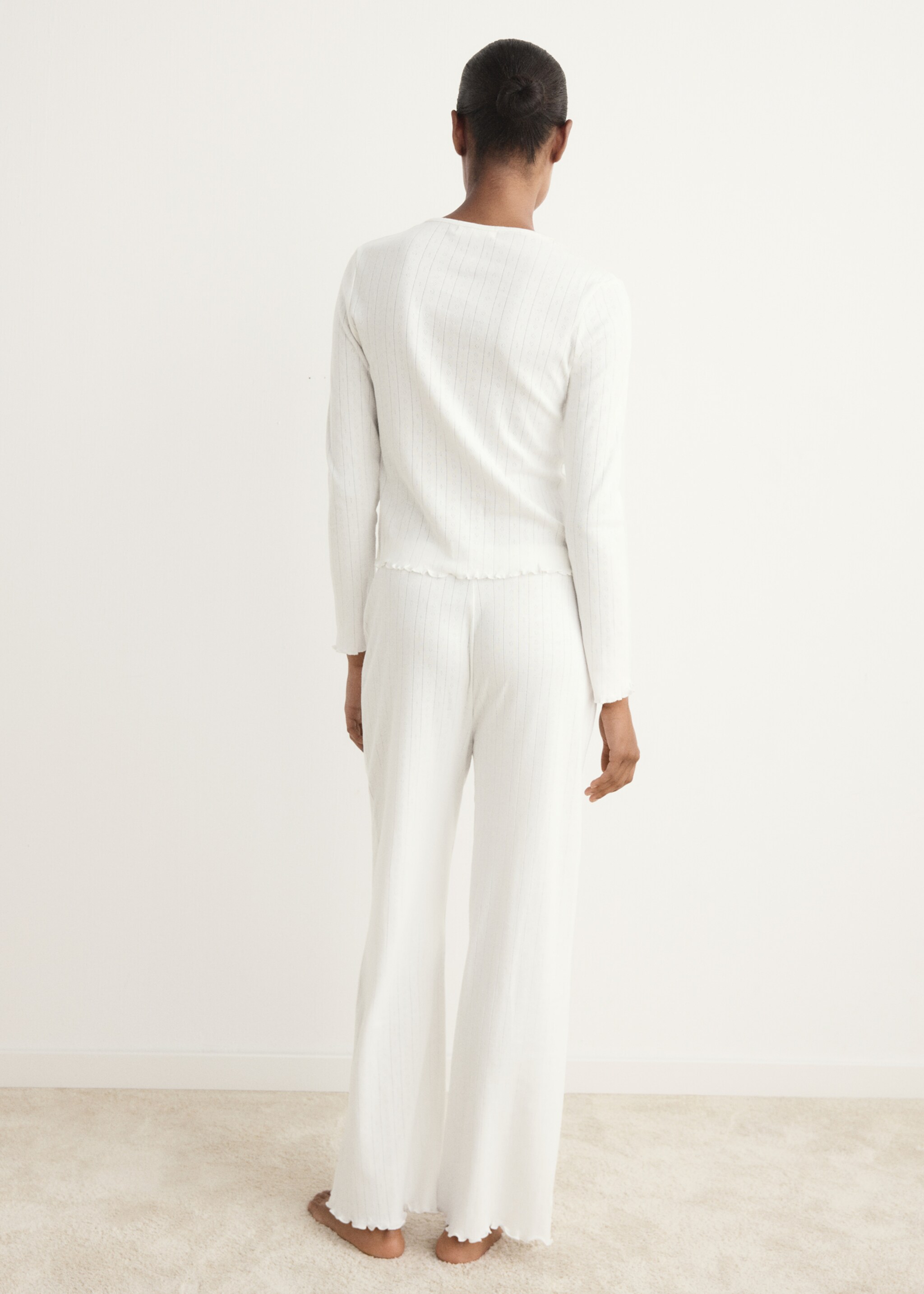 Two-piece openwork cotton pyjamas - Reverse of the article, White. Ref: 17074109-00.