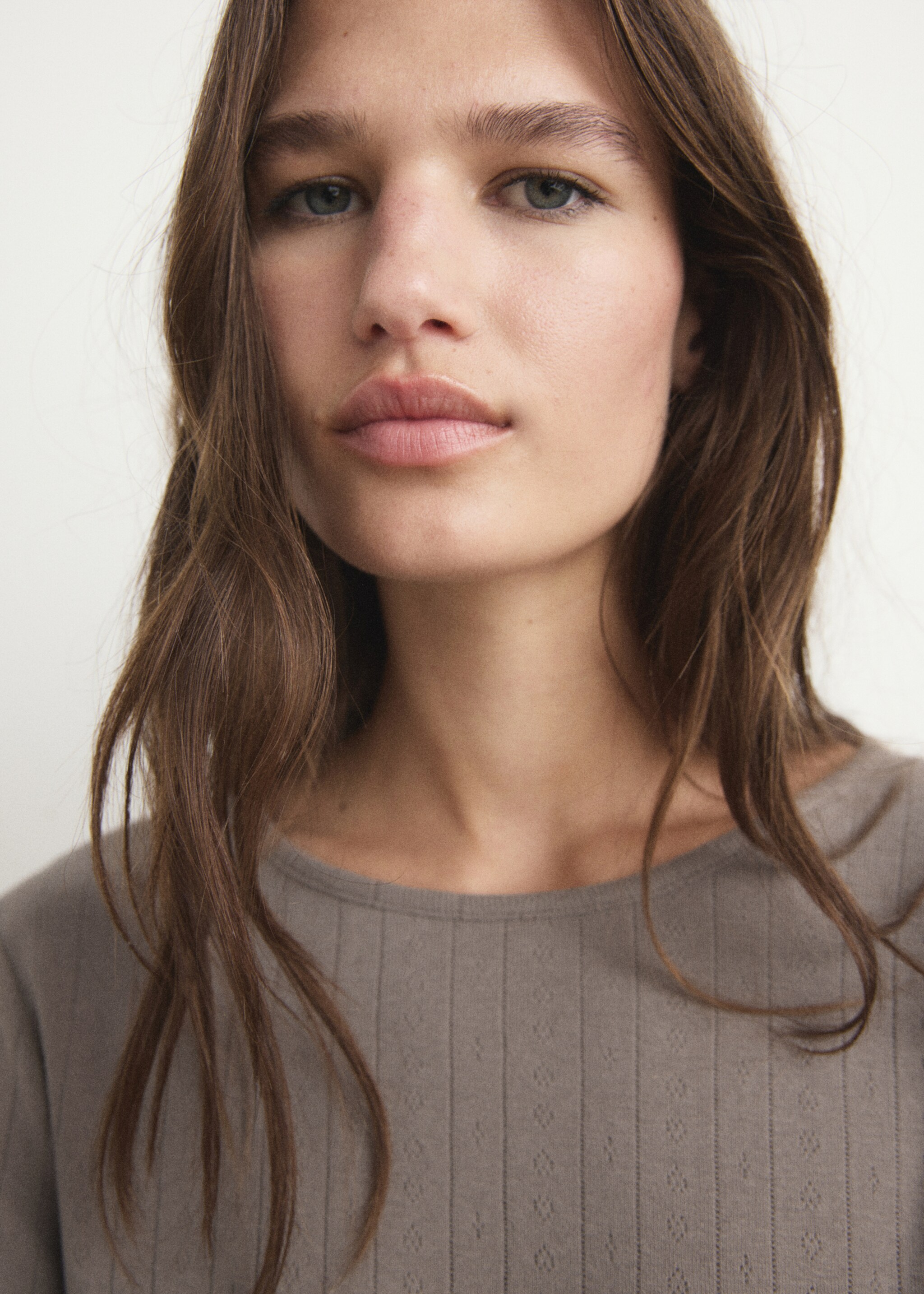 Two-piece openwork cotton pyjamas - Details of the article 1, Medium Brown. Ref: 17074109-00.