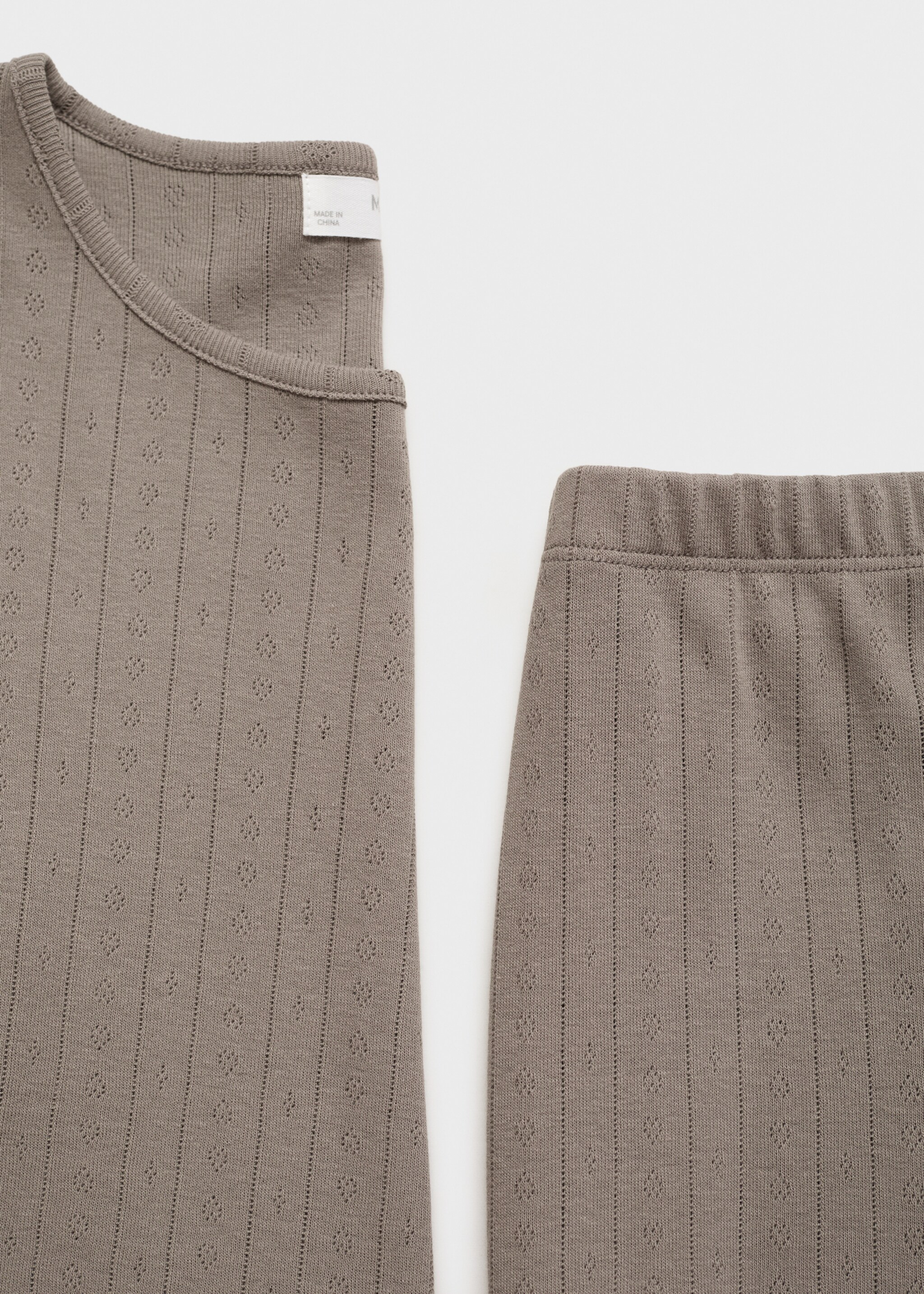 Two-piece pajamas made of unbleached cotton - Details of the article 8, Medium Brown. Ref: 17074109-00.