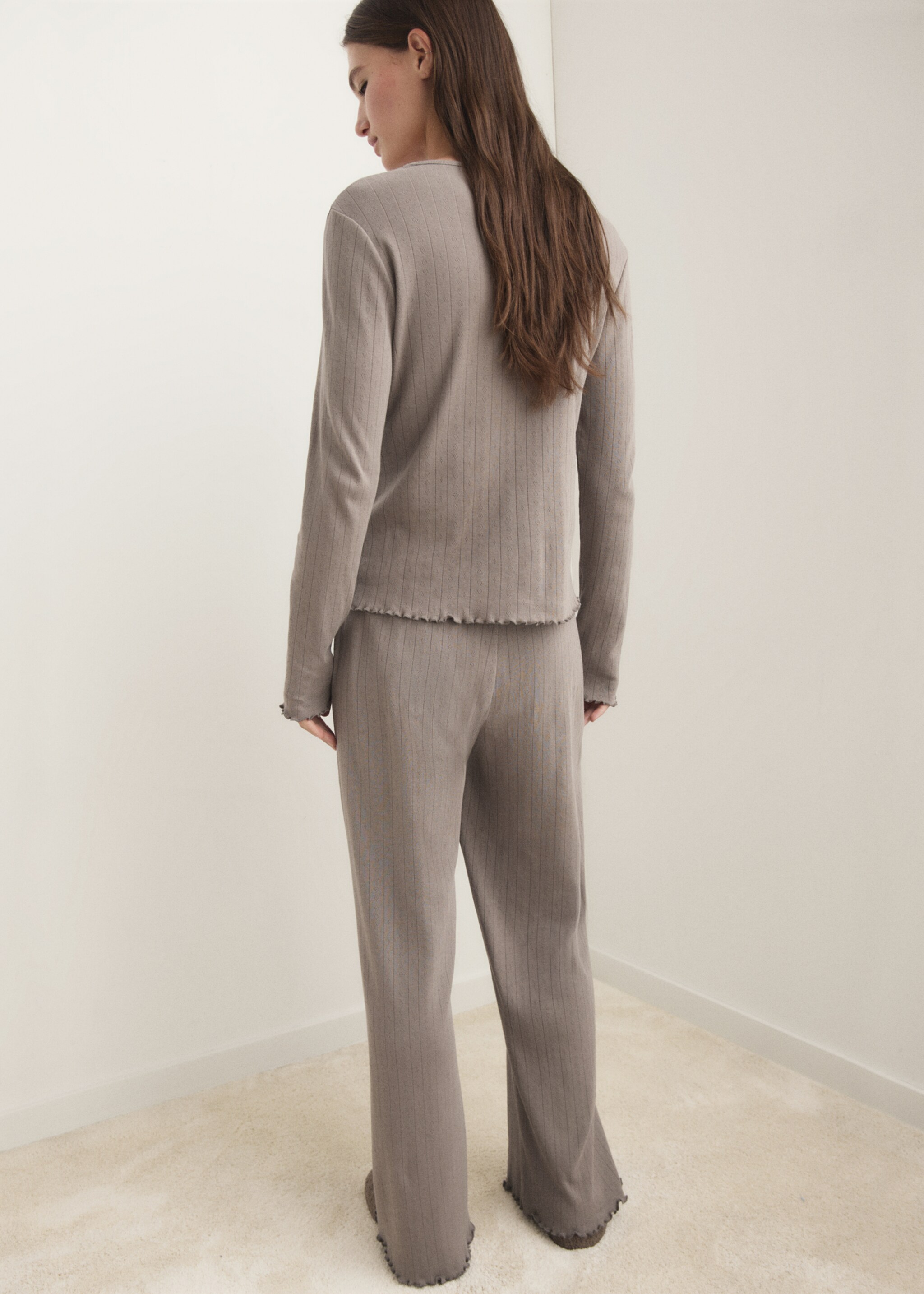 Two-piece openwork cotton pyjamas - Reverse of the article, Medium Brown. Ref: 17074109-00.