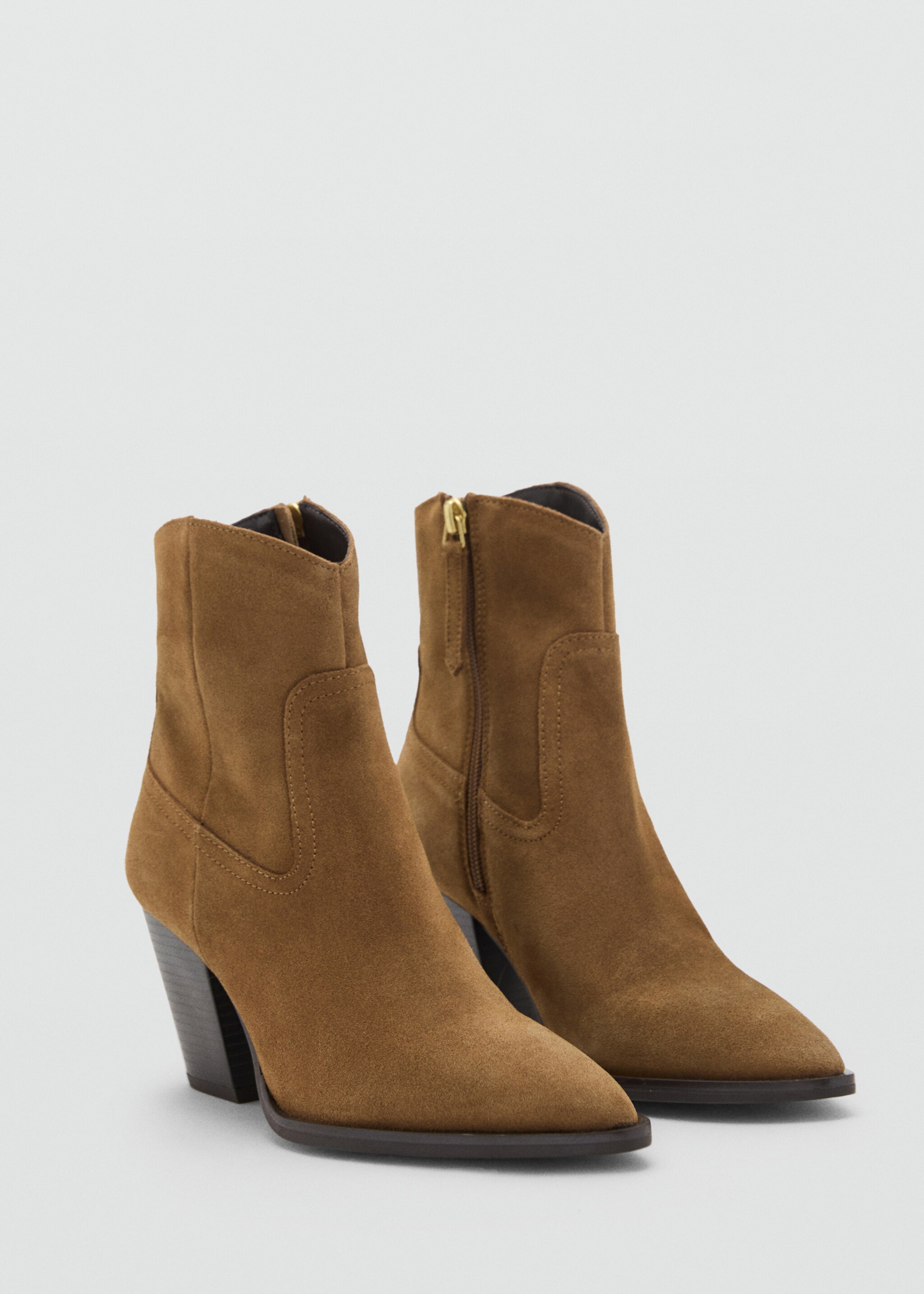 Suede block-heel boots - Medium plane, Tobacco Brown. Ref: 17074116-00.