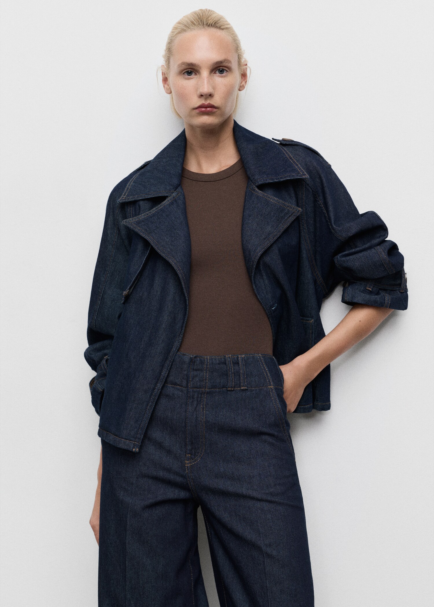 Short denim trench coat with belt - Medium plane