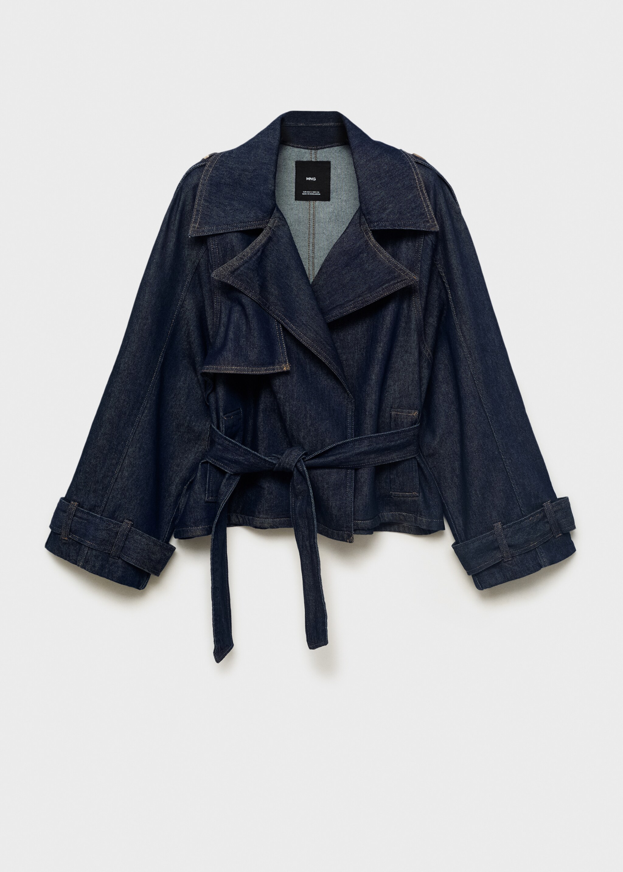 Short denim trench coat with belt - Article without model, Open Blue. Ref: 17074118-00.