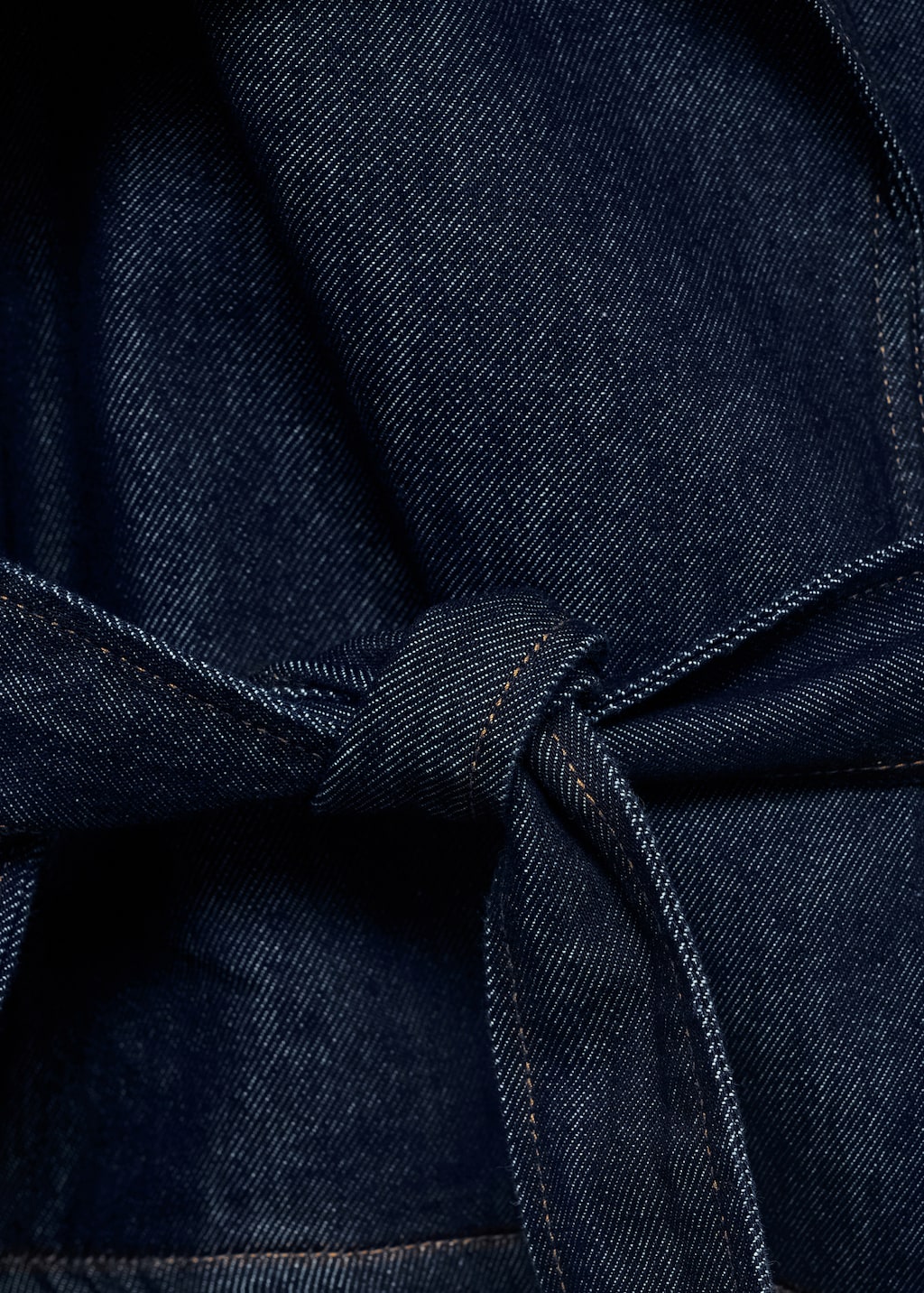 Short denim trench coat with belt