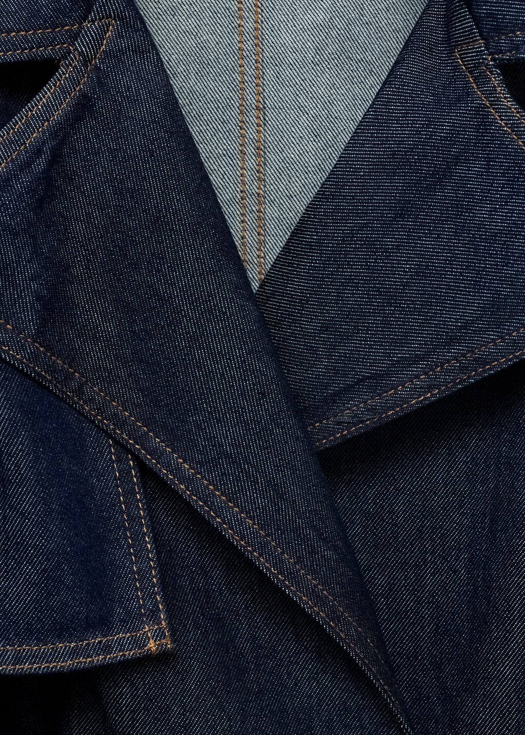 Short denim trench coat with belt