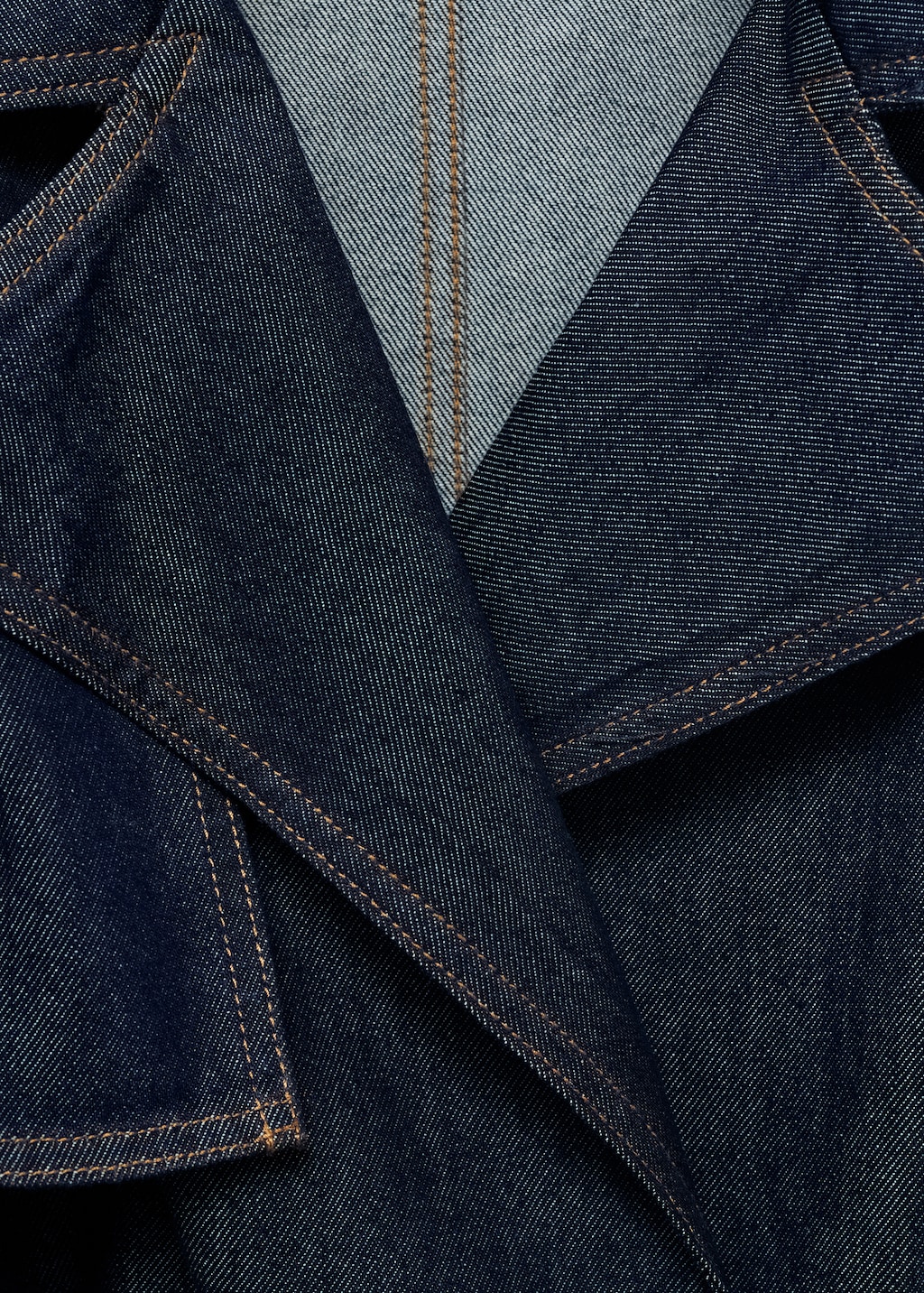 Short denim trench coat with belt