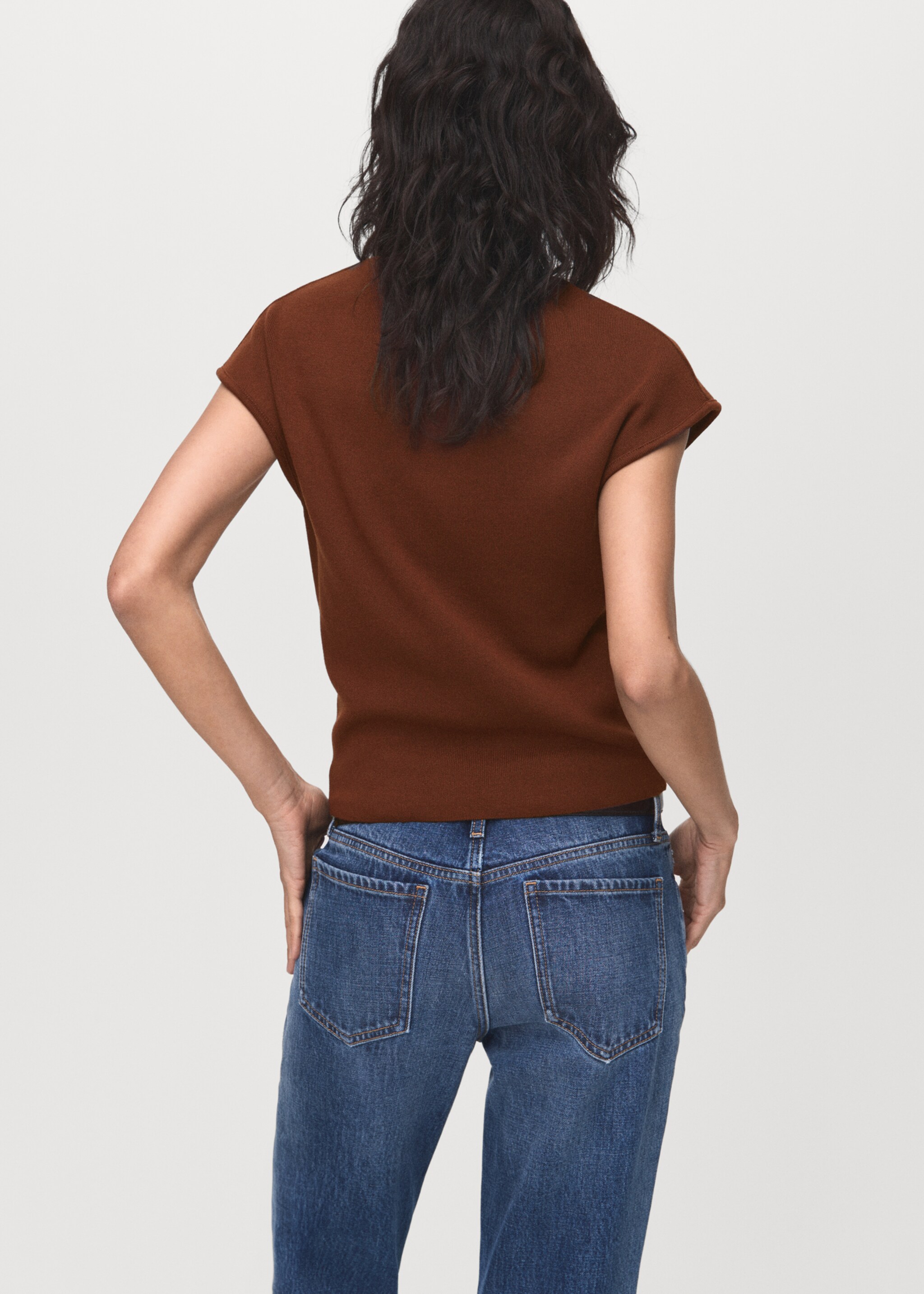 Short-sleeved fine-knit sweater - Reverse of the article, Brown. Ref: 17074129-00.