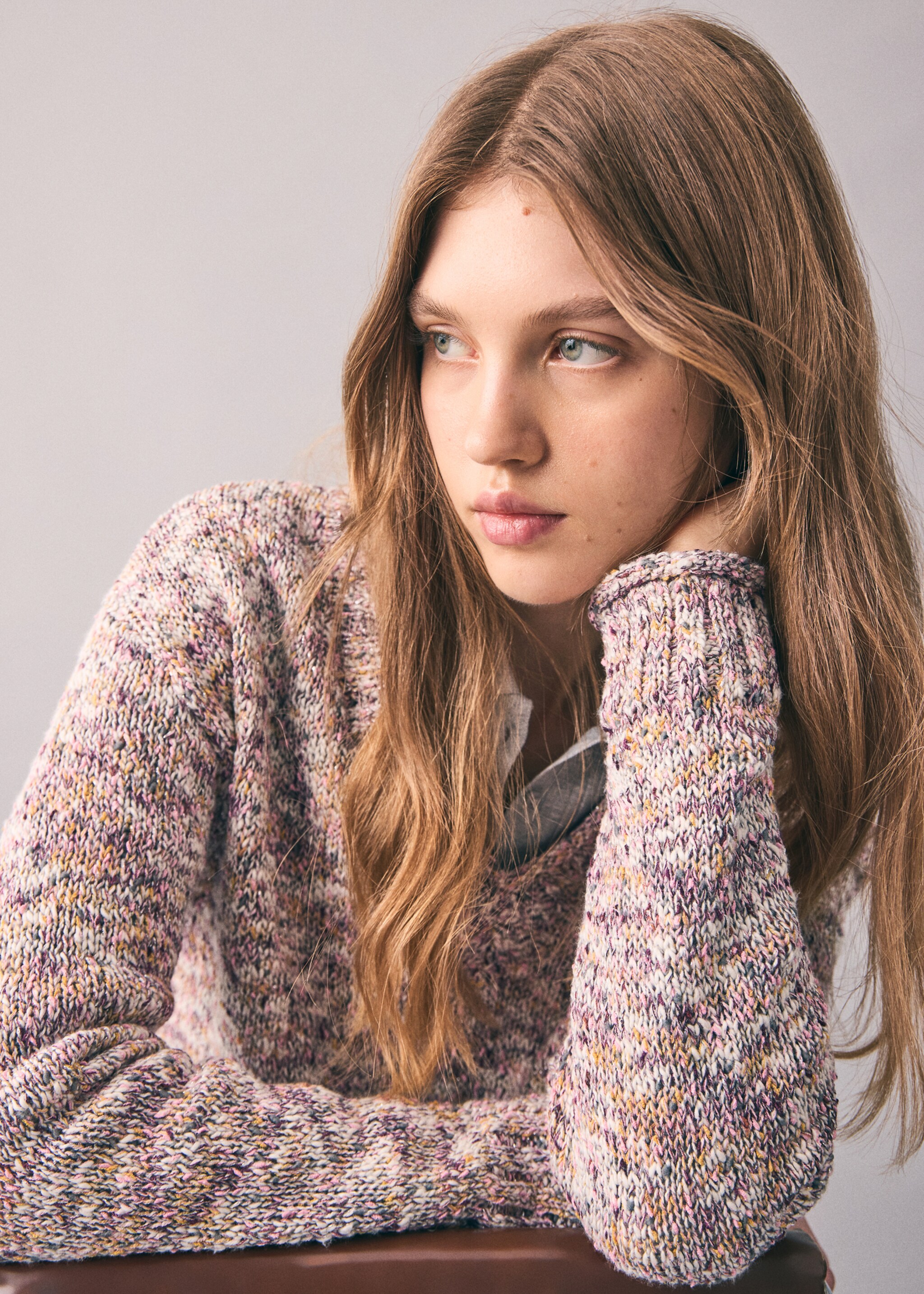 Flecked sweater - Details of the article 2, Pastel Pink. Ref: 17074137-00.
