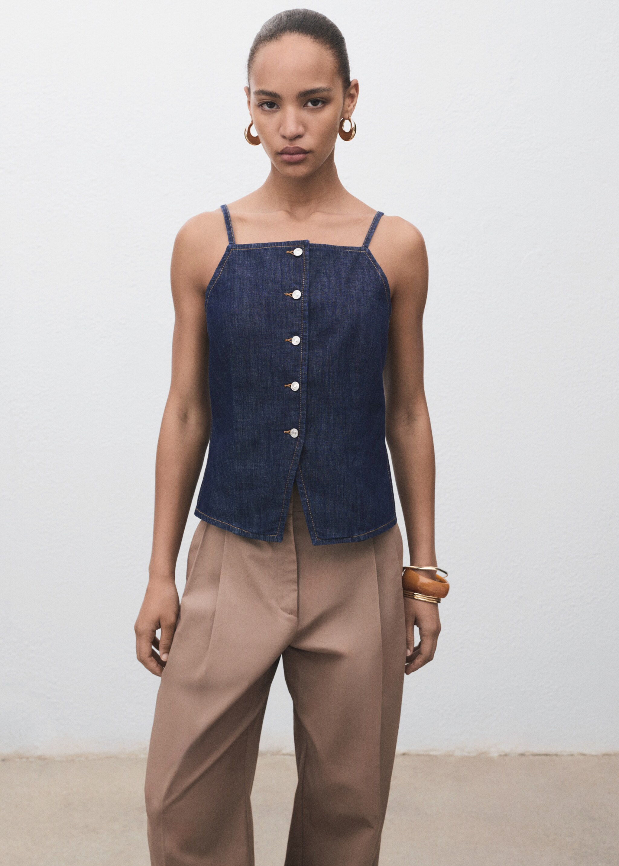 Top denim botons - Pla mig, Blau. Ref: 17074141-00.