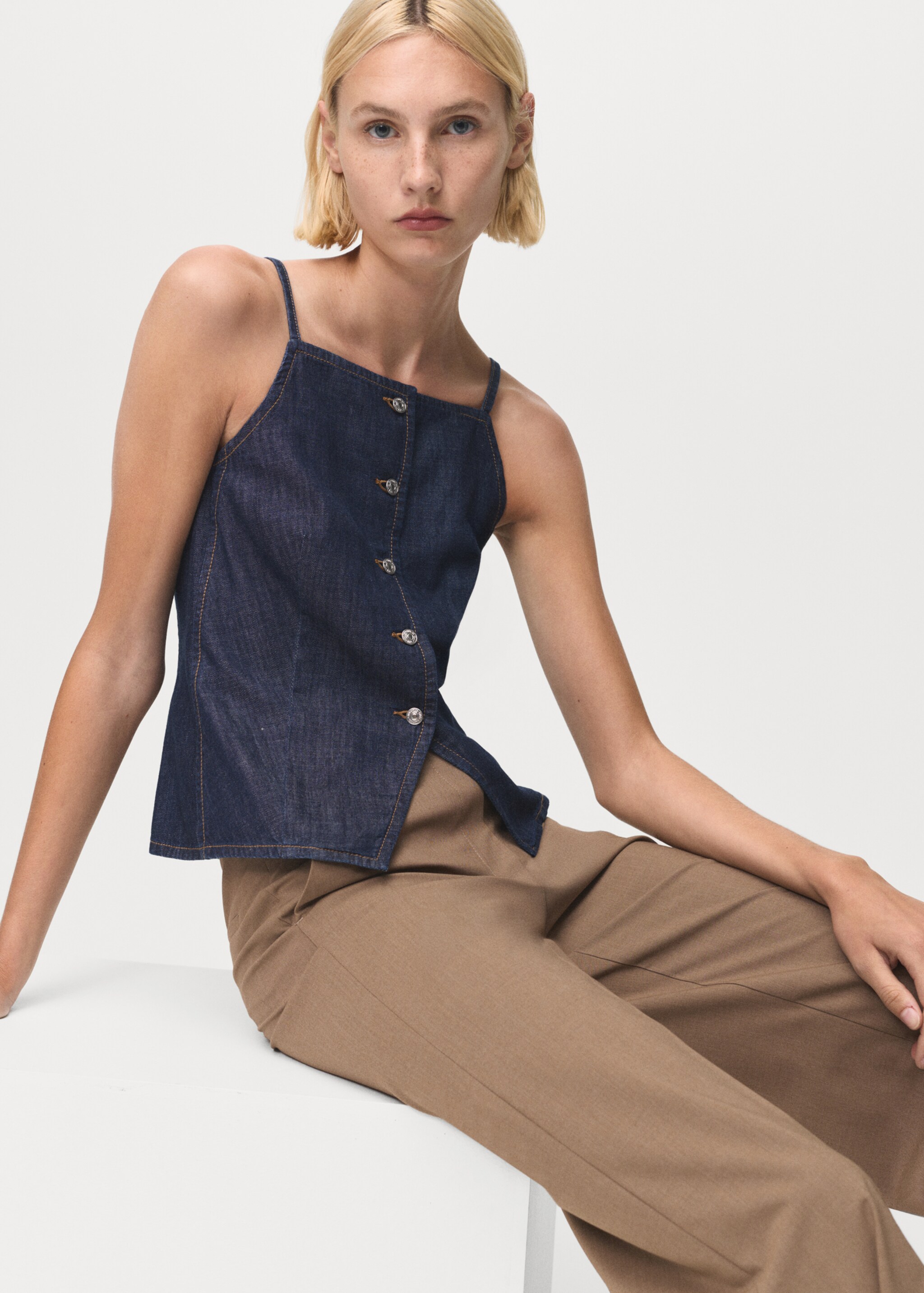Top denim botons - Detall de l'article 2, Blau. Ref: 17074141-00.