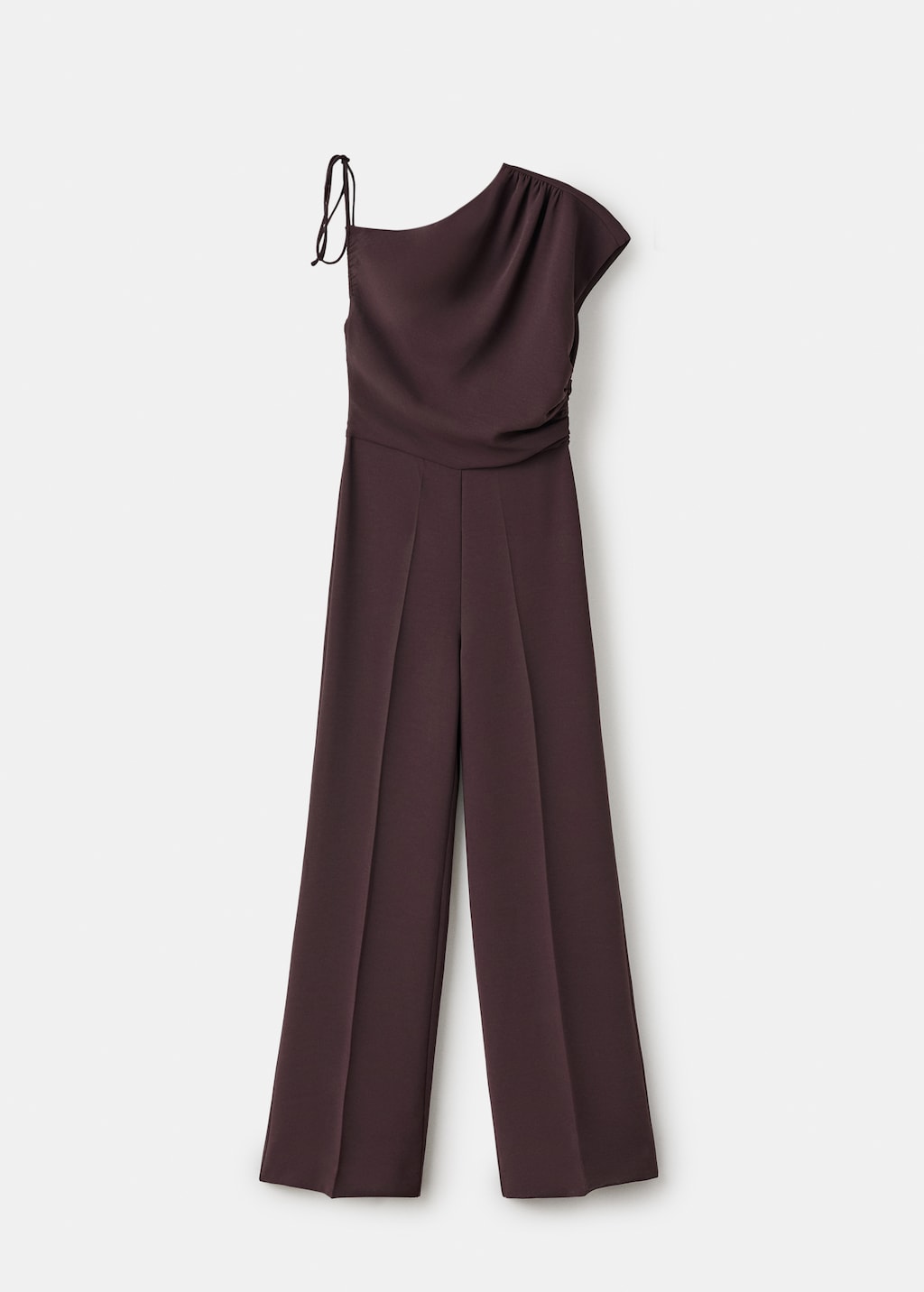 Jumpsuit with asymmetrical neck and bow
